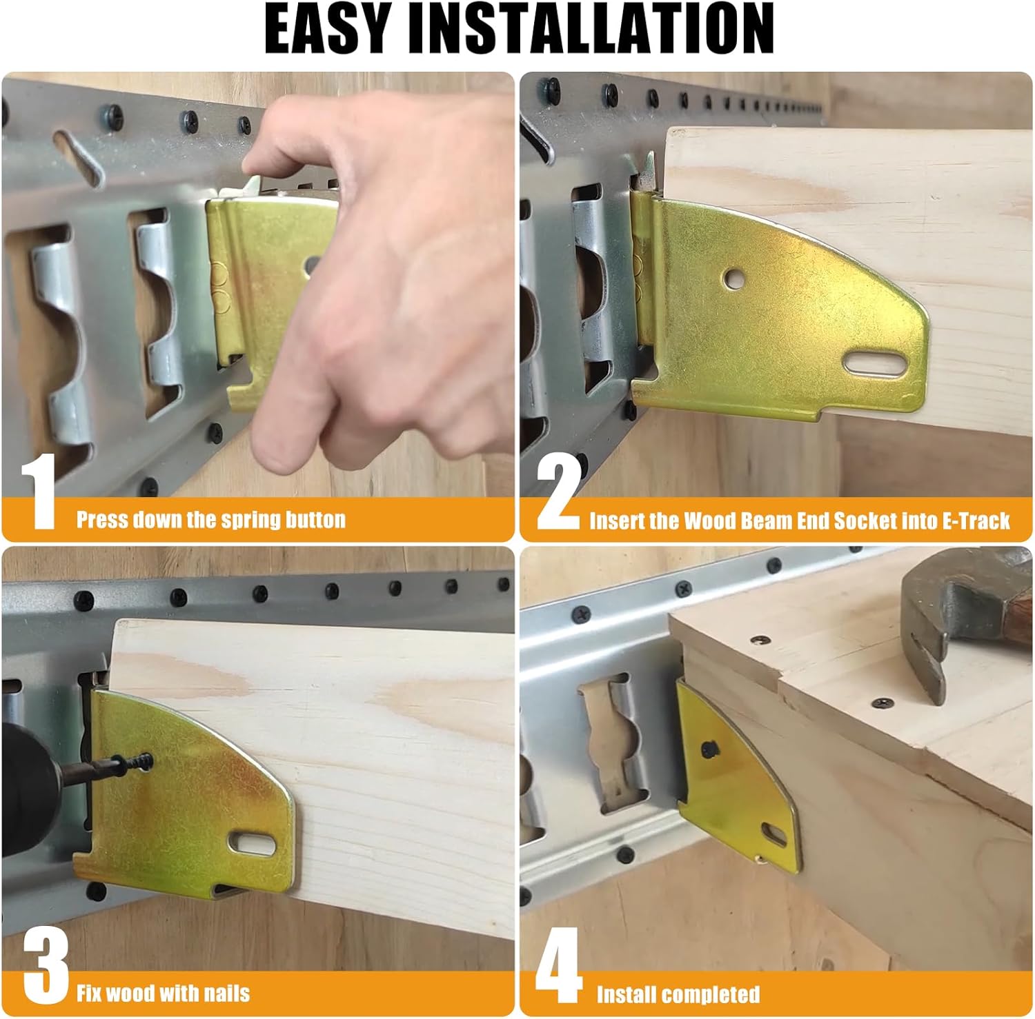 E-Track Wood Beam End Socket Accessories, Zinc-Coated Steel, Fit with 2x4 2x6, Add Removable Load Lock Bars to E-Track Cargo Area 10pcs