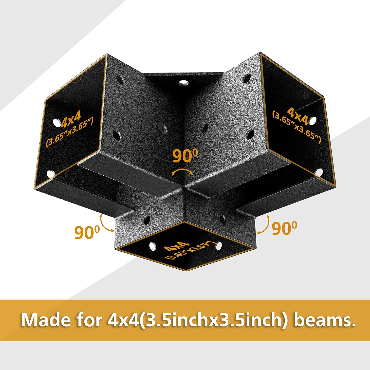 Pergola Kit Corner Brackets for 4x4 3.5inchx3.5inch Wood Posts, Powder Coated Steel Made, 3-Way 90°Angle for Hunting Blind, Deer Stand