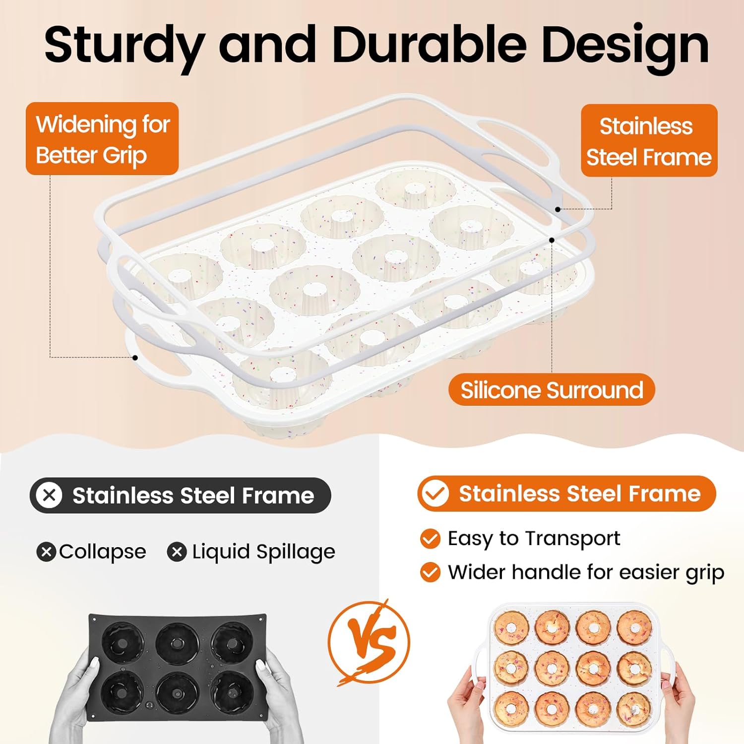Silicone Mini Fluted Tube Pan with Metal Reinforced Frame, Non-Stick 2PCS , moldes de silicona para gelatina, Small Cake Baking Pan for para chocoflan, Donuts, Cornbread, Brownies, Jellies