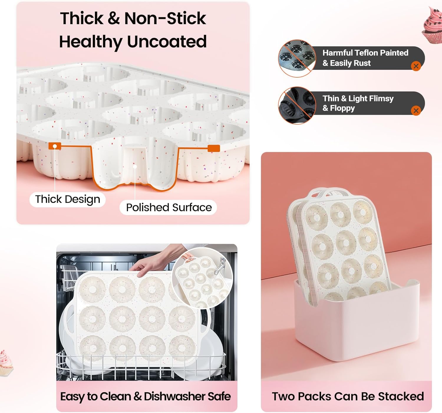 Silicone Mini Fluted Tube Pan with Metal Reinforced Frame, Non-Stick 2PCS , moldes de silicona para gelatina, Small Cake Baking Pan for para chocoflan, Donuts, Cornbread, Brownies, Jellies