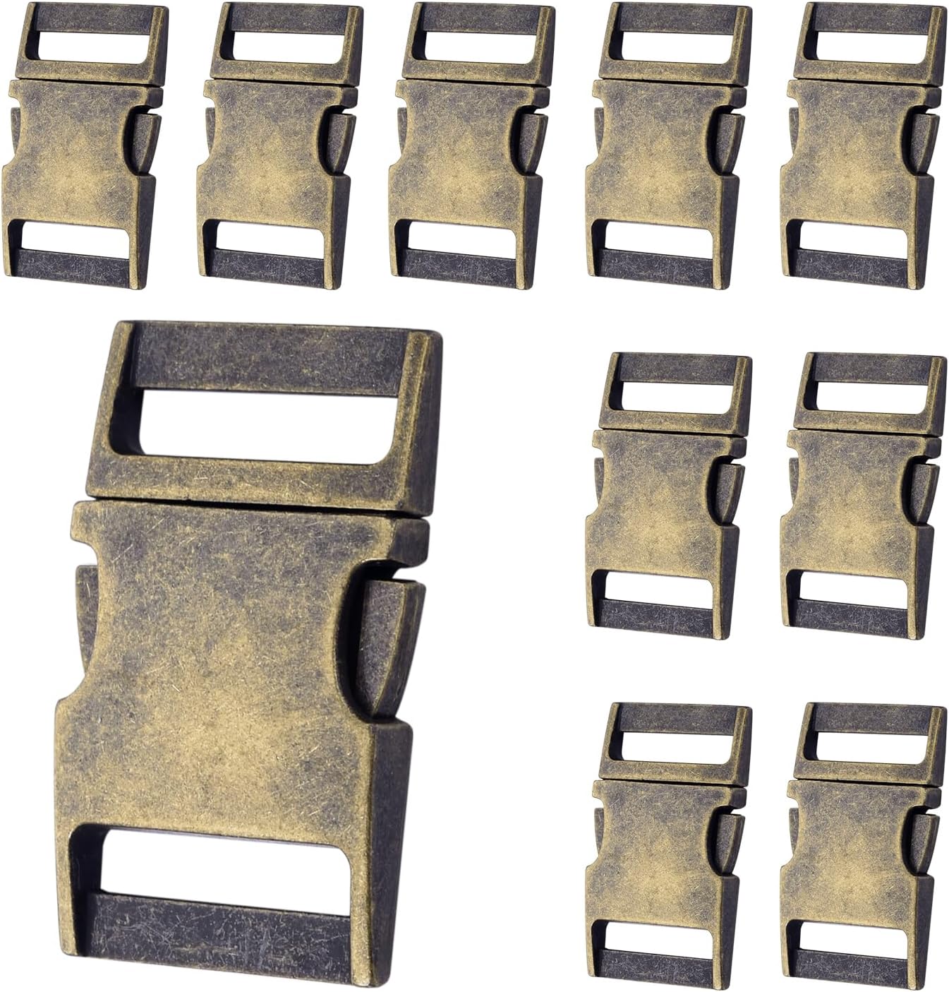 CooBigo 10 Pack Bulk Dog Collar Hardware Metal Buckle 1 inch Webbing Backpack Buckle Replacement Backpack Strap Kit Prong Collar Clip Buckles Bronze