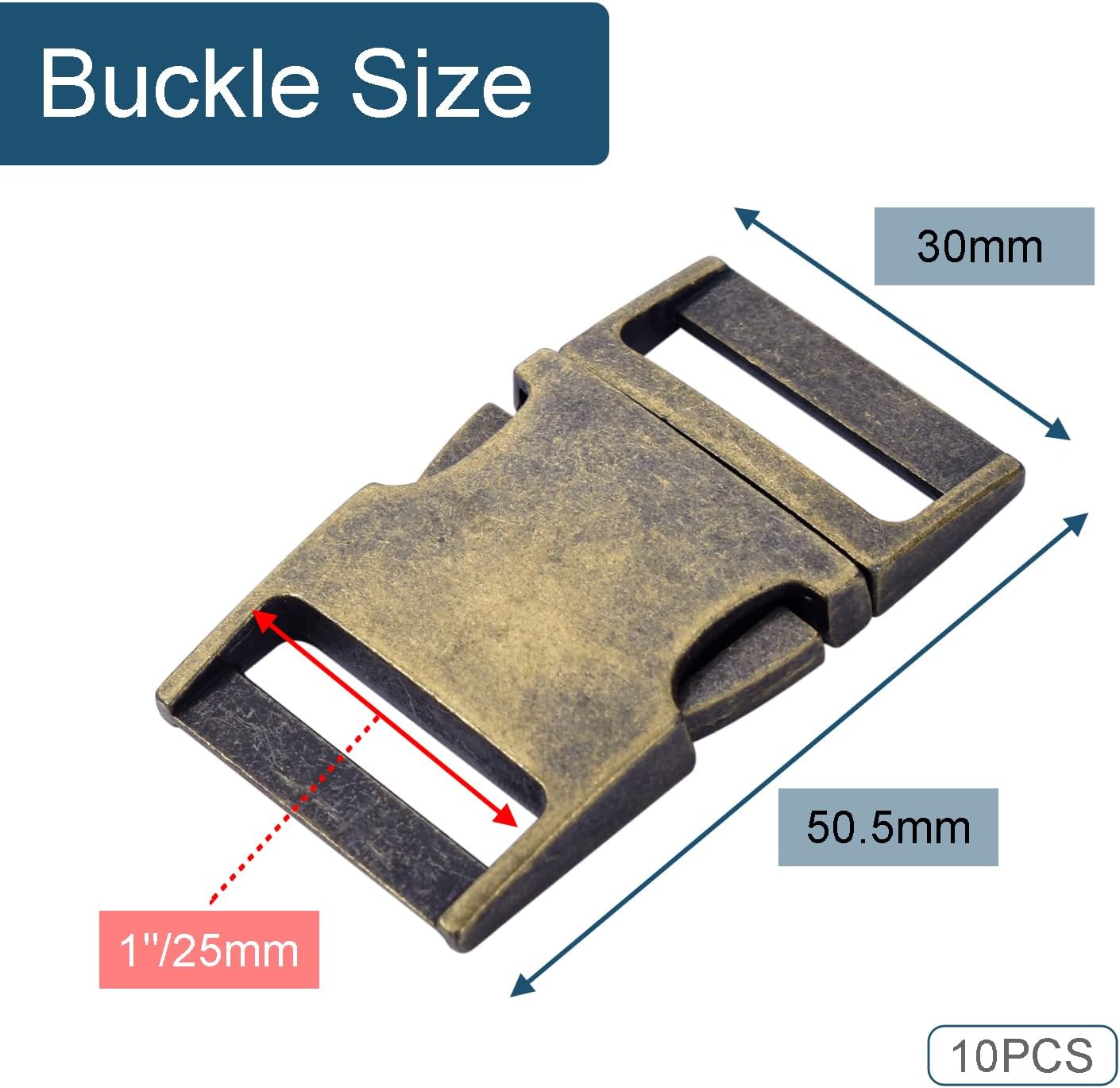 CooBigo 10 Pack Bulk Dog Collar Hardware Metal Buckle 1 inch Webbing Backpack Buckle Replacement Backpack Strap Kit Prong Collar Clip Buckles Bronze
