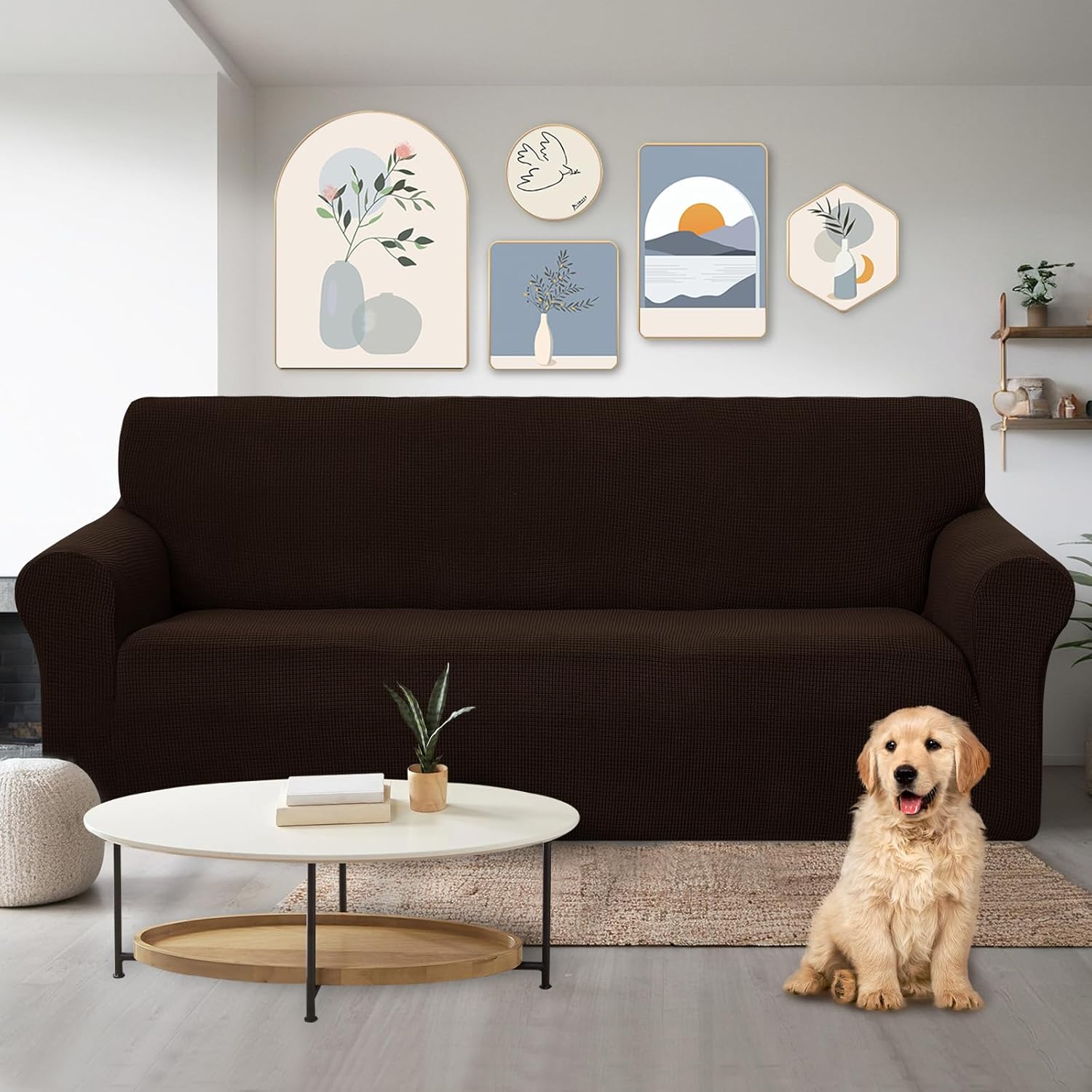 Stretch Couch Cover Sofa Cover Washable Sofa Slipcover Furniture Protector for 3 Chion Couch Sofa Pet Friendly Sofa, Chocolate