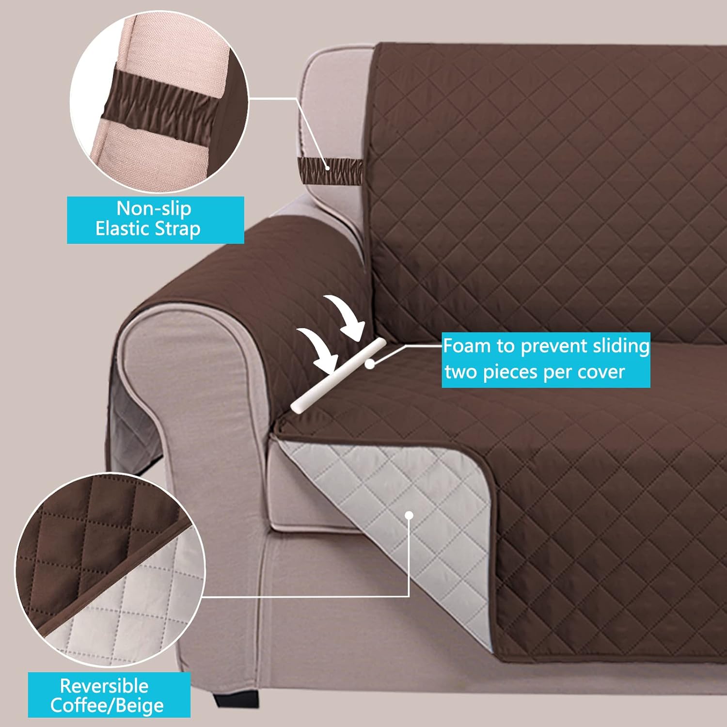 UNICE Home Reversible Sofa Cover Bundle Loveseat Cover Sofa+Loveseat Small, Coffee