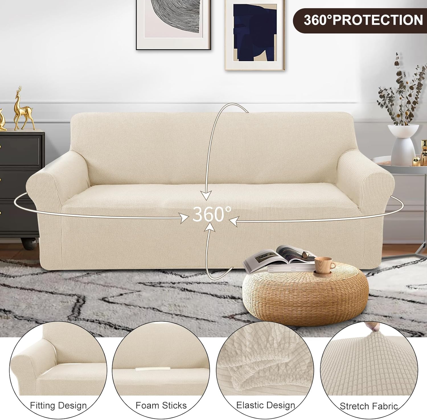 Stretch Couch Cover Sofa Bundles loveseat Beige