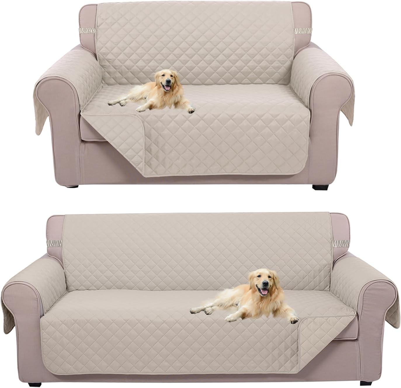 UNICE Home Reversible Sofa Cover Bundle Loveseat Cover Sofa+Loveseat, Beige