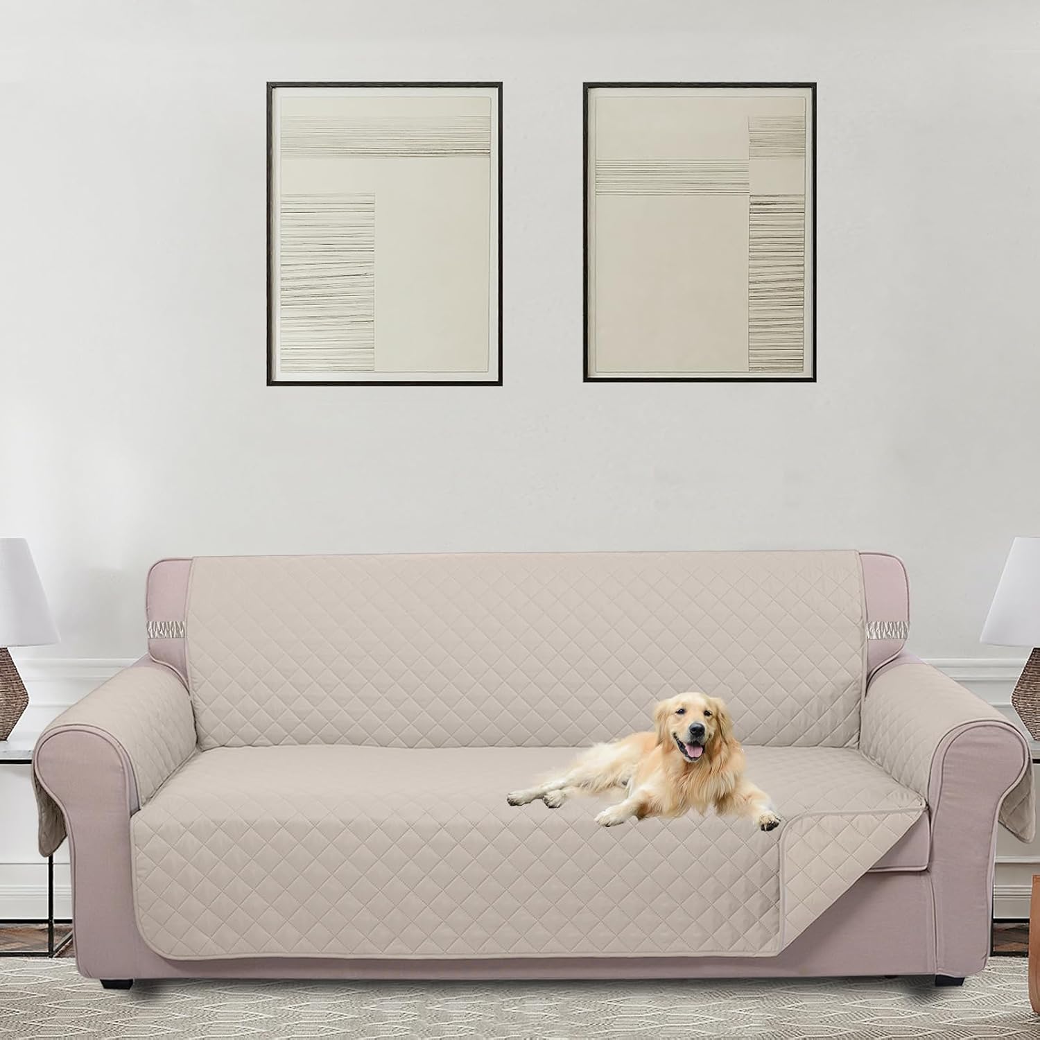 UNICE Home Reversible Sofa Cover Bundle Loveseat Cover Sofa+Loveseat, Beige
