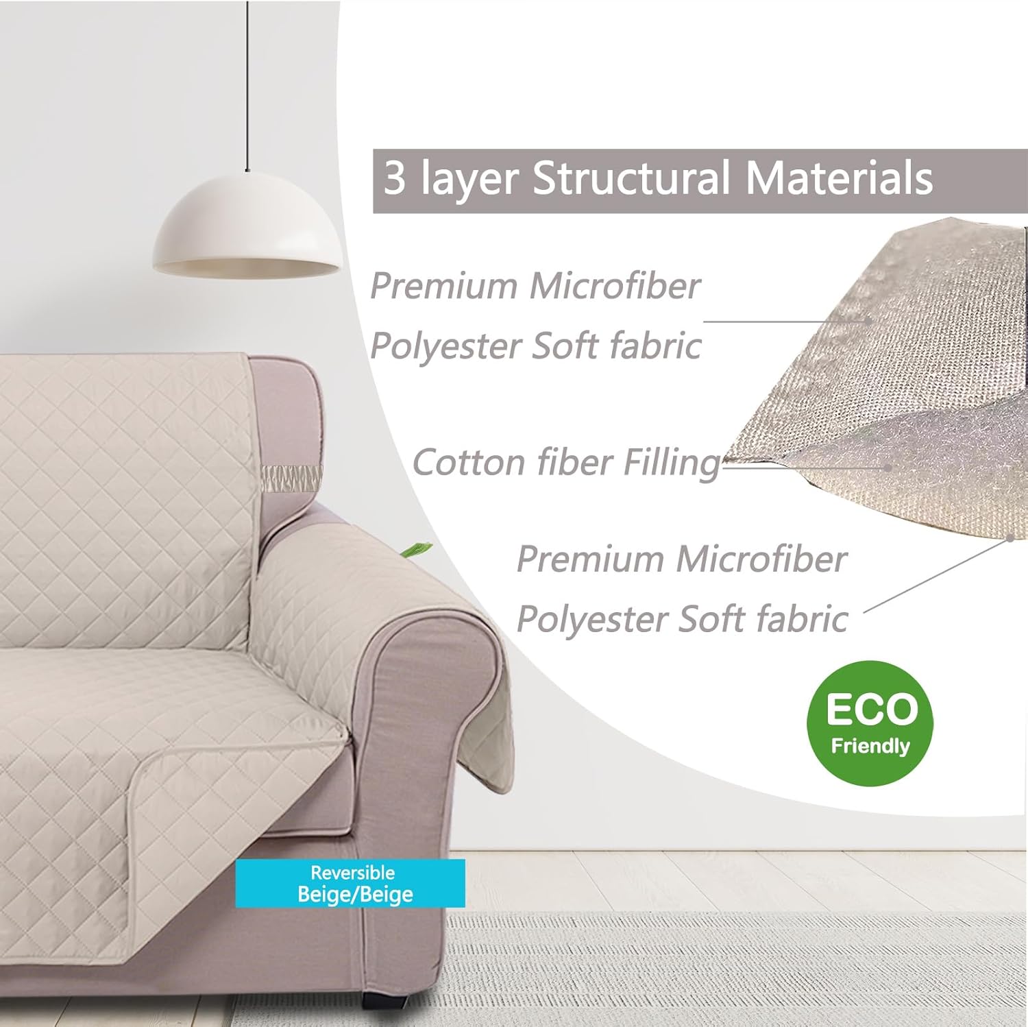 UNICE Home Reversible Sofa Cover Bundle Loveseat Cover Sofa+Loveseat, Beige