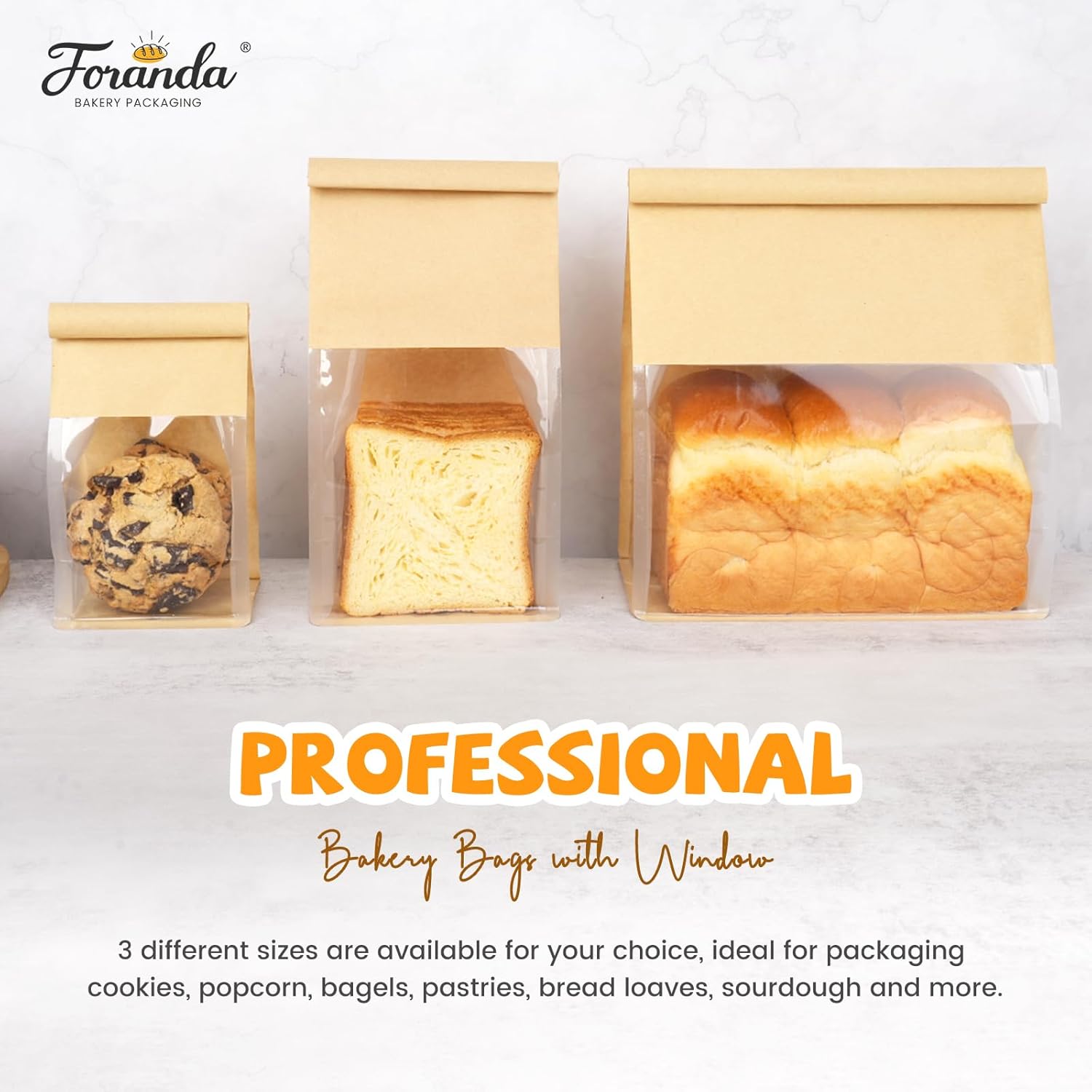 50 Pack Bread Bags with Tabs for Homemade Sourdough Bread, 8.7x4.3x11 Inches Tin Tie Tab Lock Large Paper Bakery Packaging Bags with Window for Gifting & Bake Sale | Thick Material, Grease Resistant, Self Standing