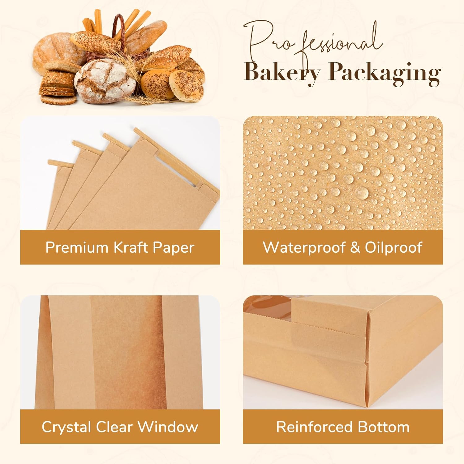 50 Pack Long Paper Bread Bags with Tabs for Homemade Sourdough, Resealable Bakery Bags with Window for Oval Sourdough Bread, Loaves, Pastries, Baguettes 6.3x2.7×13.7 Inches | Grease Resistant