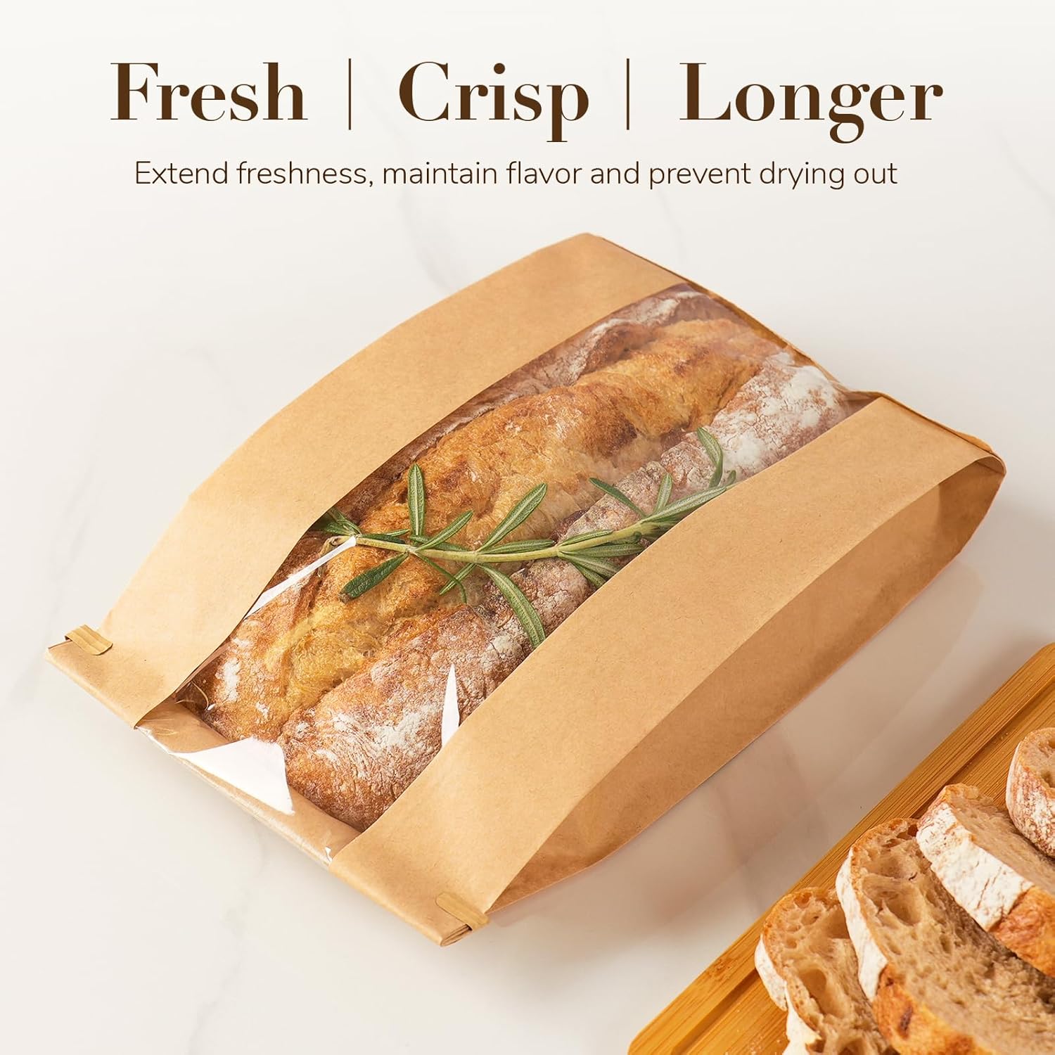 50 Pack Long Paper Bread Bags with Tabs for Homemade Sourdough, Resealable Bakery Bags with Window for Oval Sourdough Bread, Loaves, Pastries, Baguettes 6.3x2.7×13.7 Inches | Grease Resistant