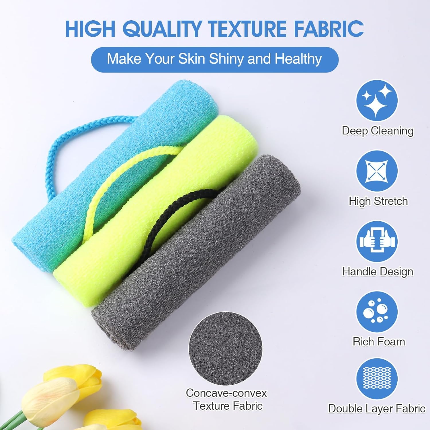 3 Pcs Exfoliating Net Sponge Body Scrubber Bath Towel