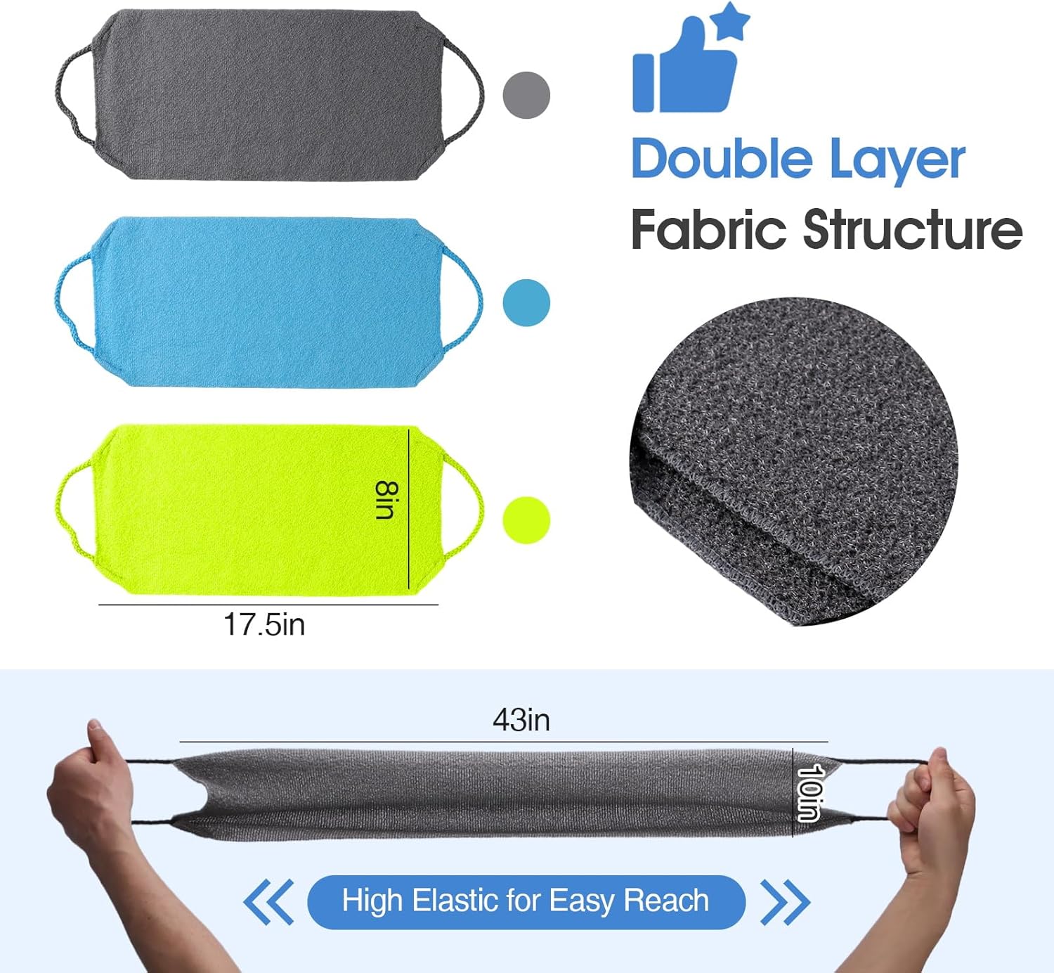 3 Pcs Exfoliating Net Sponge Body Scrubber Bath Towel