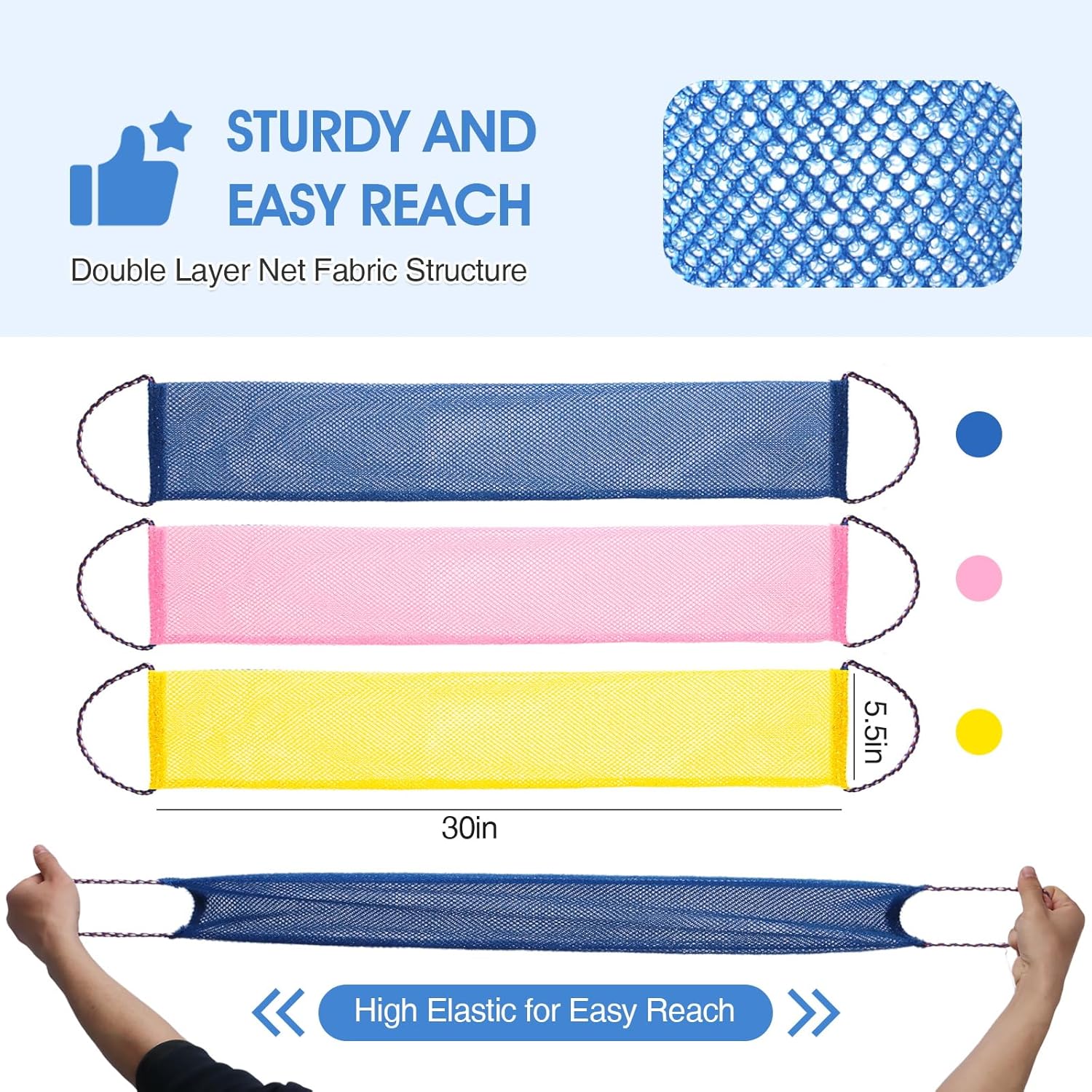 3 Pcs African Net Bath Sponge Double Layer Exfoliating Washcloth Body Scrubber with Handle for Adult and Kids