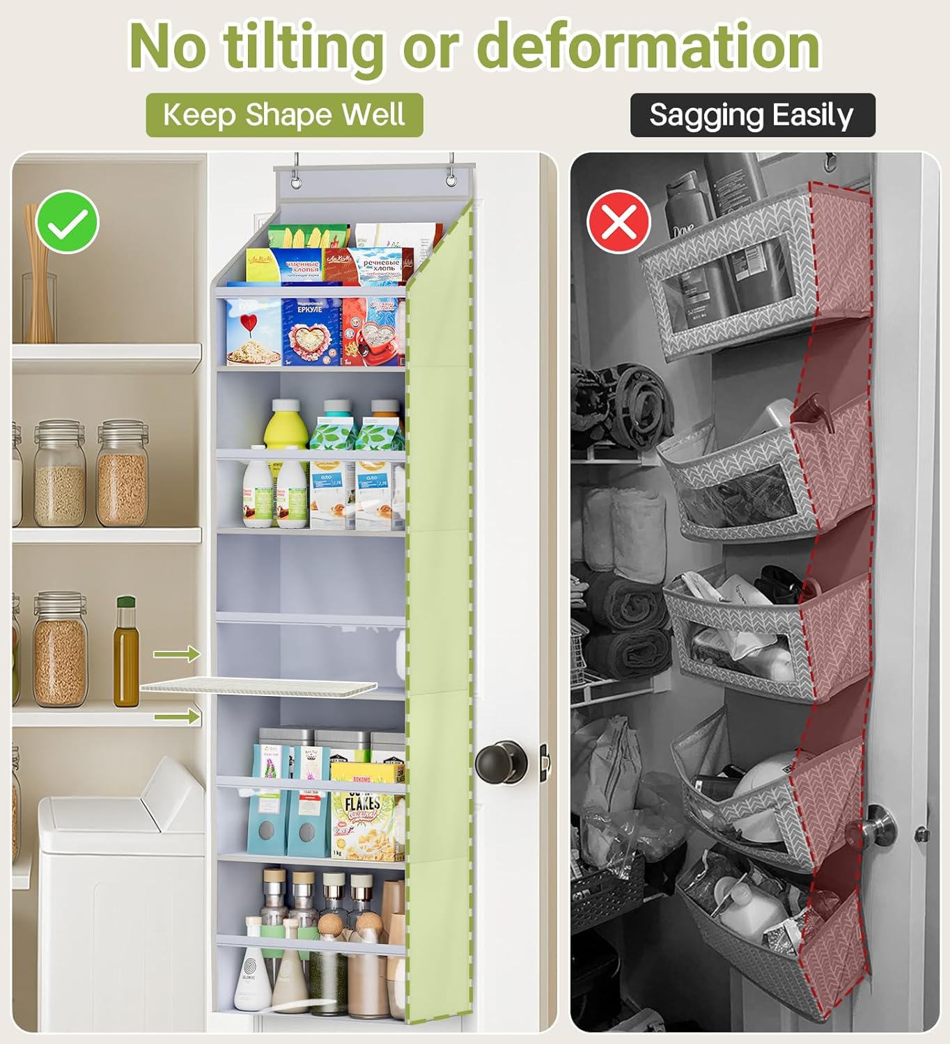 2 Pack Over the Door Organizer, Large Capacity Closet Door Hanging Organizer, Clear Deep Pockets Baby Organizer Storage for Nursery, Bathroom, Bedroom, Pantry, Diapers Grey
