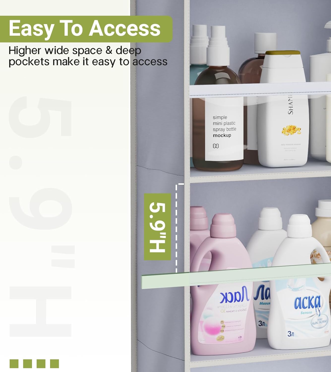 2 Pack Over the Door Organizer, Large Capacity Closet Door Hanging Organizer, Clear Deep Pockets Baby Organizer Storage for Nursery, Bathroom, Bedroom, Pantry, Diapers Grey