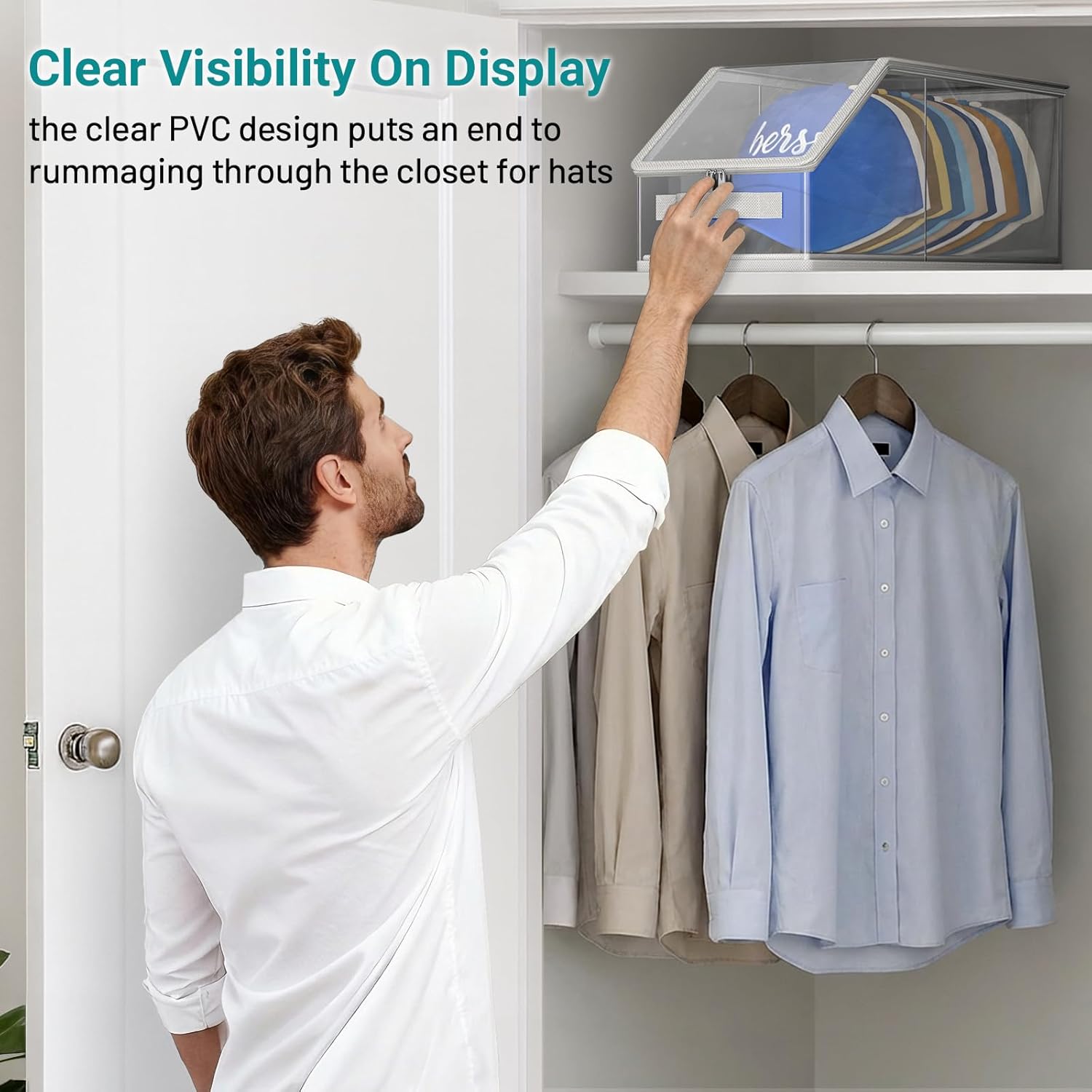 2PCS Stackable Hat Storage for Baseball Caps, Clear Hat Organizer for Closet Holds up to 24 Caps, Men‘s Hat Box Display with Cardboard Grey