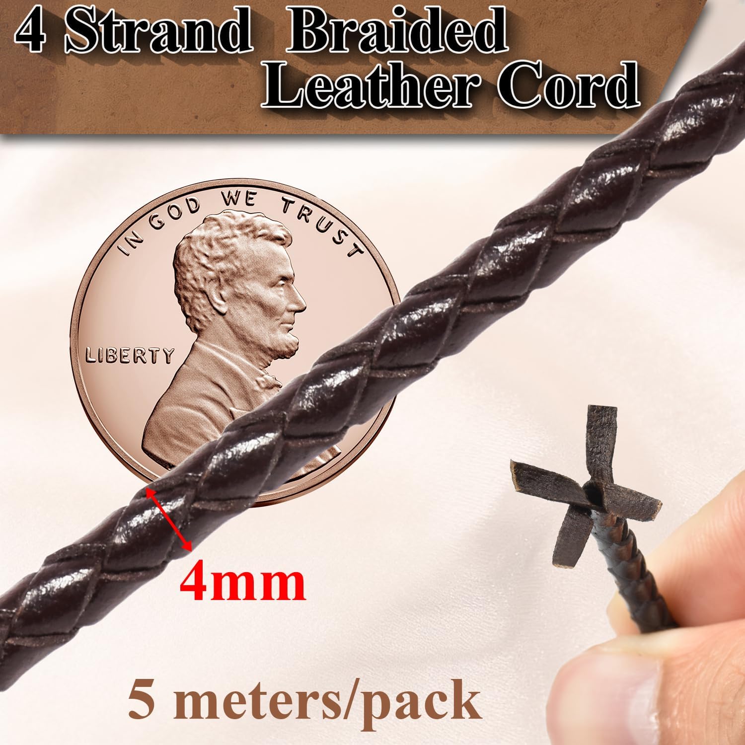 4mm 5.46yard Genuine Round Leather Cord for Jewelry Making, 20 Pack 4mm Hole Magnetic Clasps Leather Bracelet Necklace Paracord Fashion Jewelry DIY Leathercraft Accessories