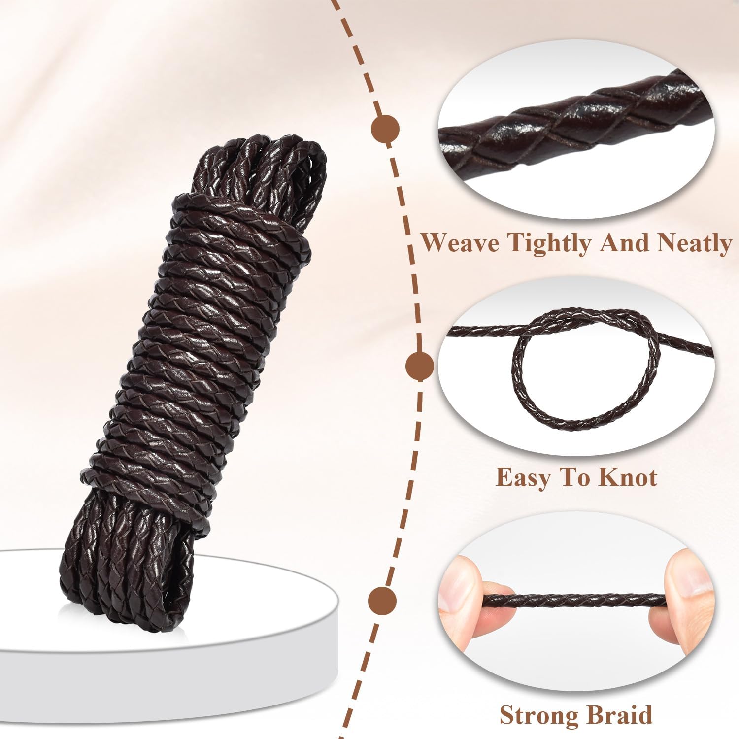 4mm 5.46yard Genuine Round Leather Cord for Jewelry Making, 20 Pack 4mm Hole Magnetic Clasps Leather Bracelet Necklace Paracord Fashion Jewelry DIY Leathercraft Accessories