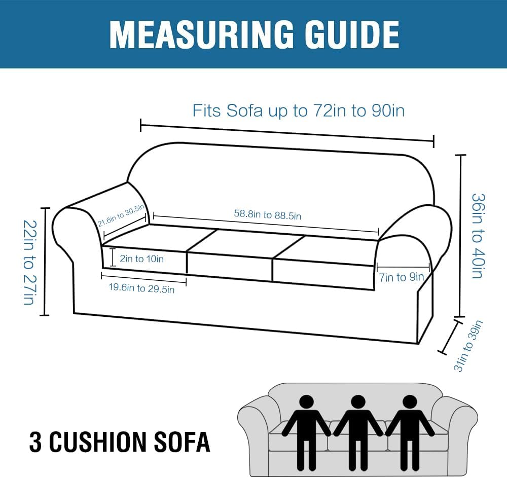 4 Pieces Thick Velvet Sofa Covers Couch Covers for 3 Chion Couch Sofa High Stretch Slipcovers Furniture Protector Form Fit Luxury Couch Cover for Dogs Width Up to 90 Inch Sofa,Grey