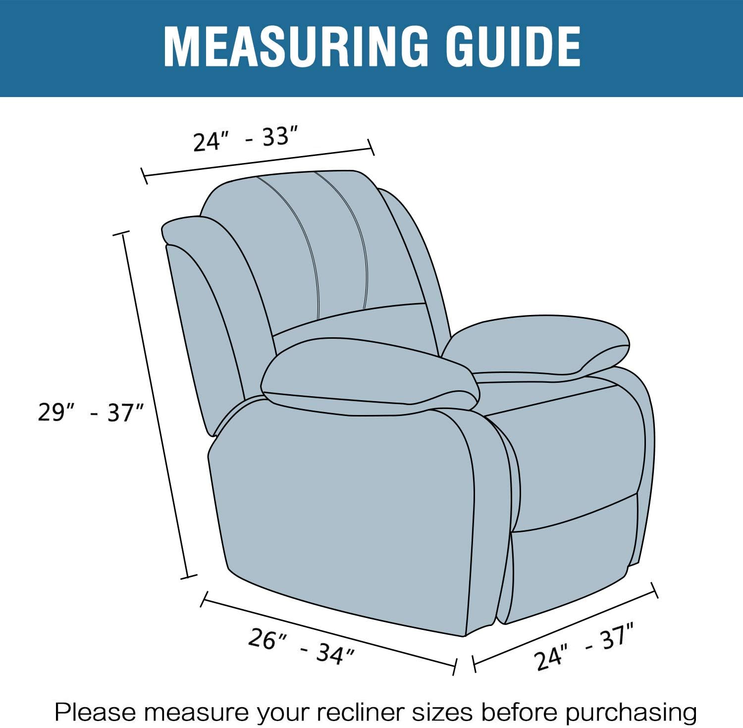 Velvet Recliner Chair Covers 1-Piece for Reclining Chair, Recliner Cover Feature Thick Luxury and Soft Fabric with Elastic Bottom, Anti-Slip Foams Attached Grey, Large