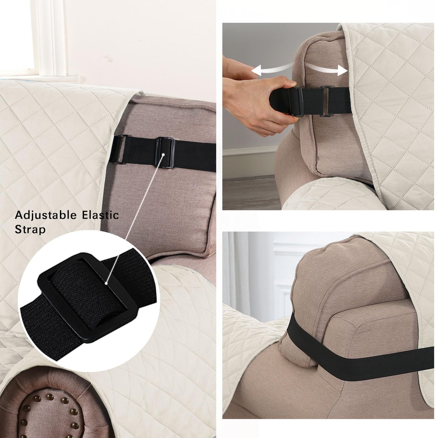 Chair Slipcover Reversible Chair Cover Water Resistant Couch Cover Washable Chair Cover Non-Slip Fabric Furniture Protector with Elastic Strap for Pets Armchair, Ivory/Beige