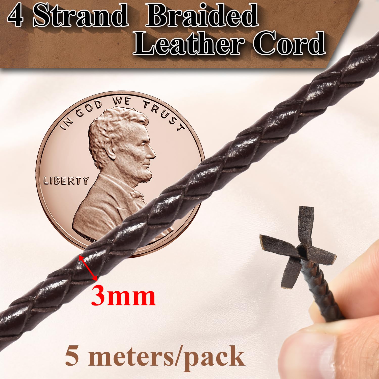 3mm 5.46yard Genuine Round Leather Cord for Jewelry Making, 0.4 mm Dia. 10 Rolls Copper Jewelry Wire 10 Beading Wire