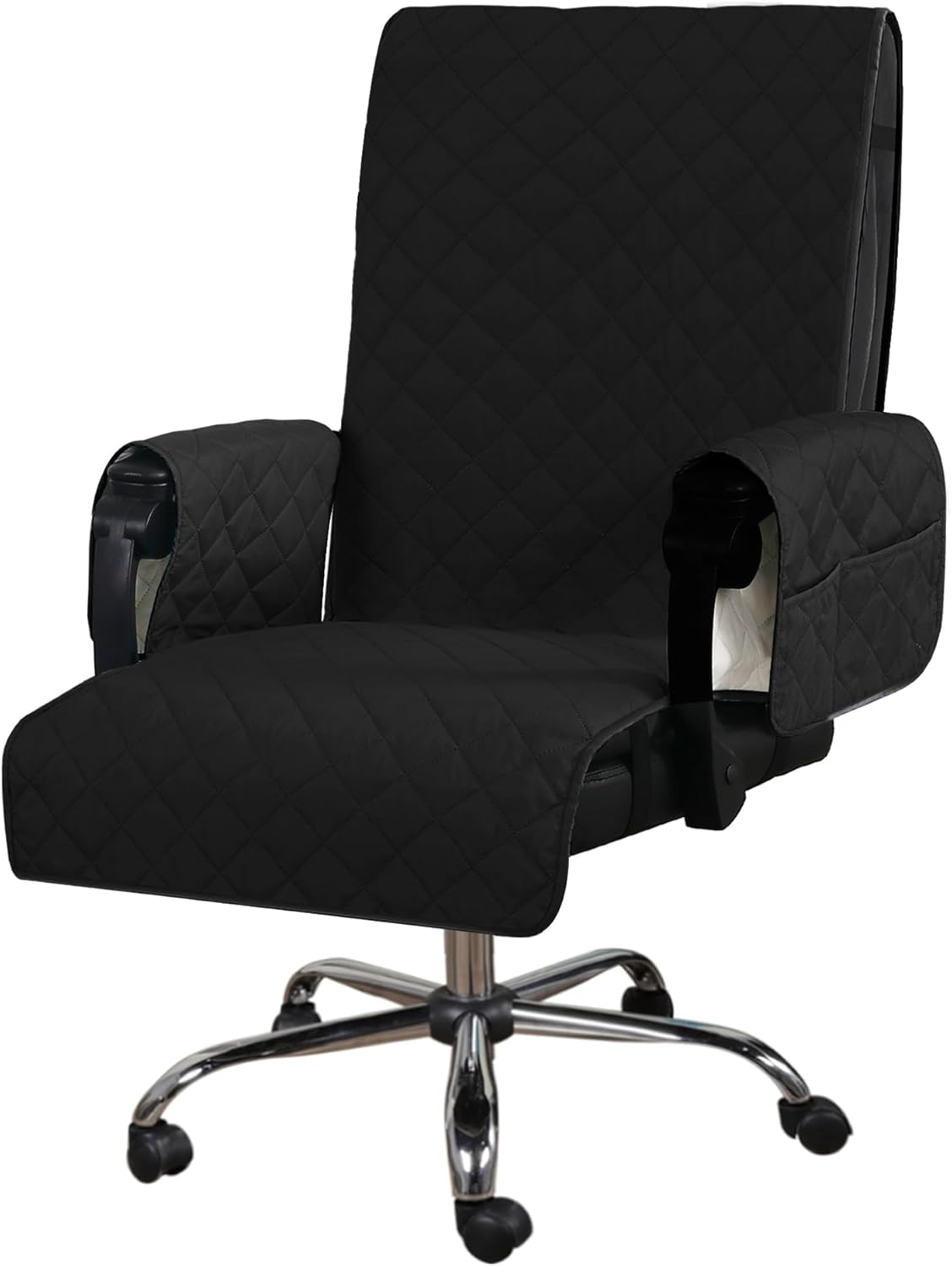 Water-Resistant Office Chair Protector – Universal High-Back Cover with Non-Slip Buckles, Fits Executive,Gaming Chair and Desk Chairs Black/Grey, Washable