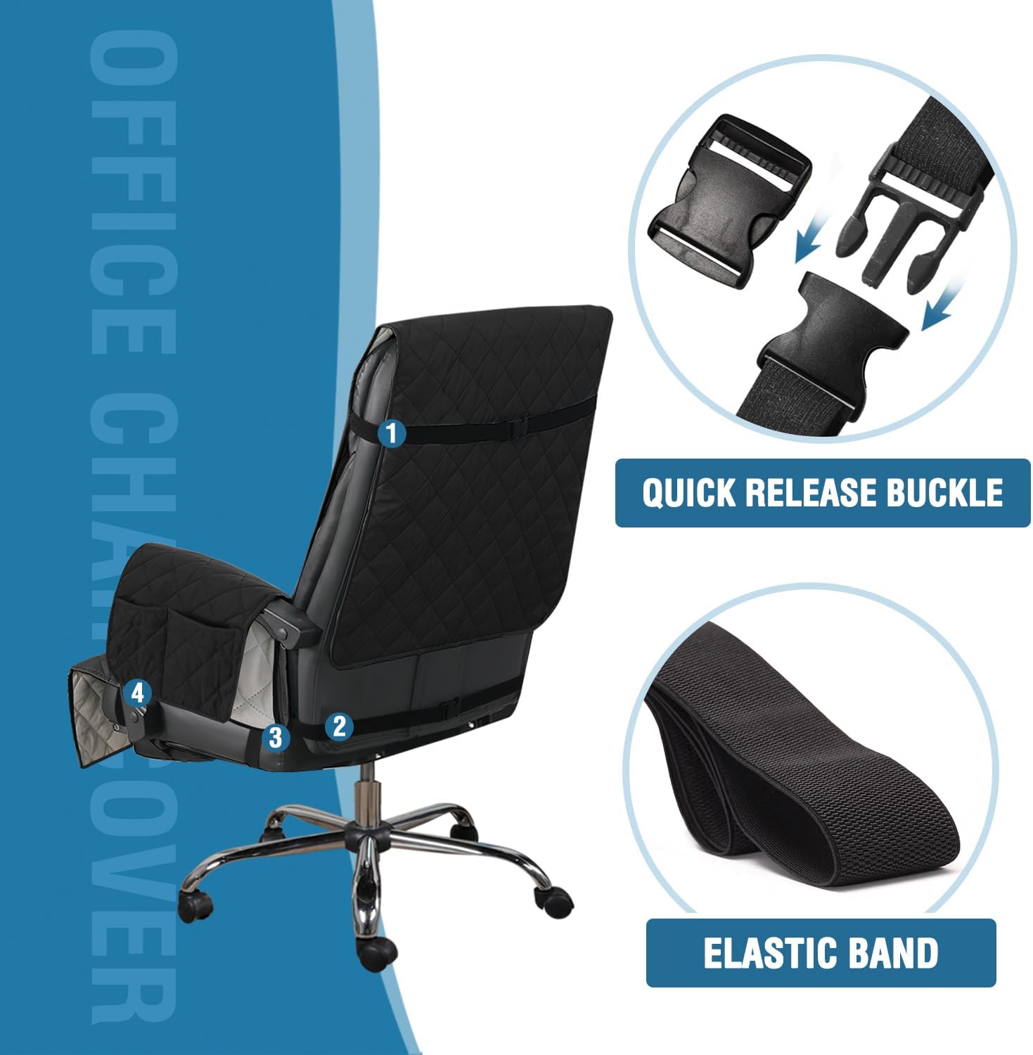 Water-Resistant Office Chair Protector – Universal High-Back Cover with Non-Slip Buckles, Fits Executive,Gaming Chair and Desk Chairs Black/Grey, Washable