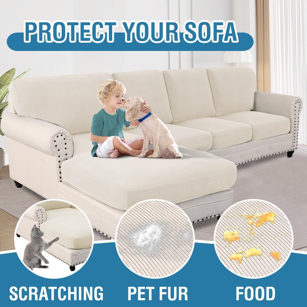 Sectional Couch Covers 8 Pieces Stretch Sofa Covers for Sectional Sofa Set Separate L Shaped Couch Cover for Both Left/Right Couch Seat and Back: 1 Chaise + 3 Sofa, Ivory