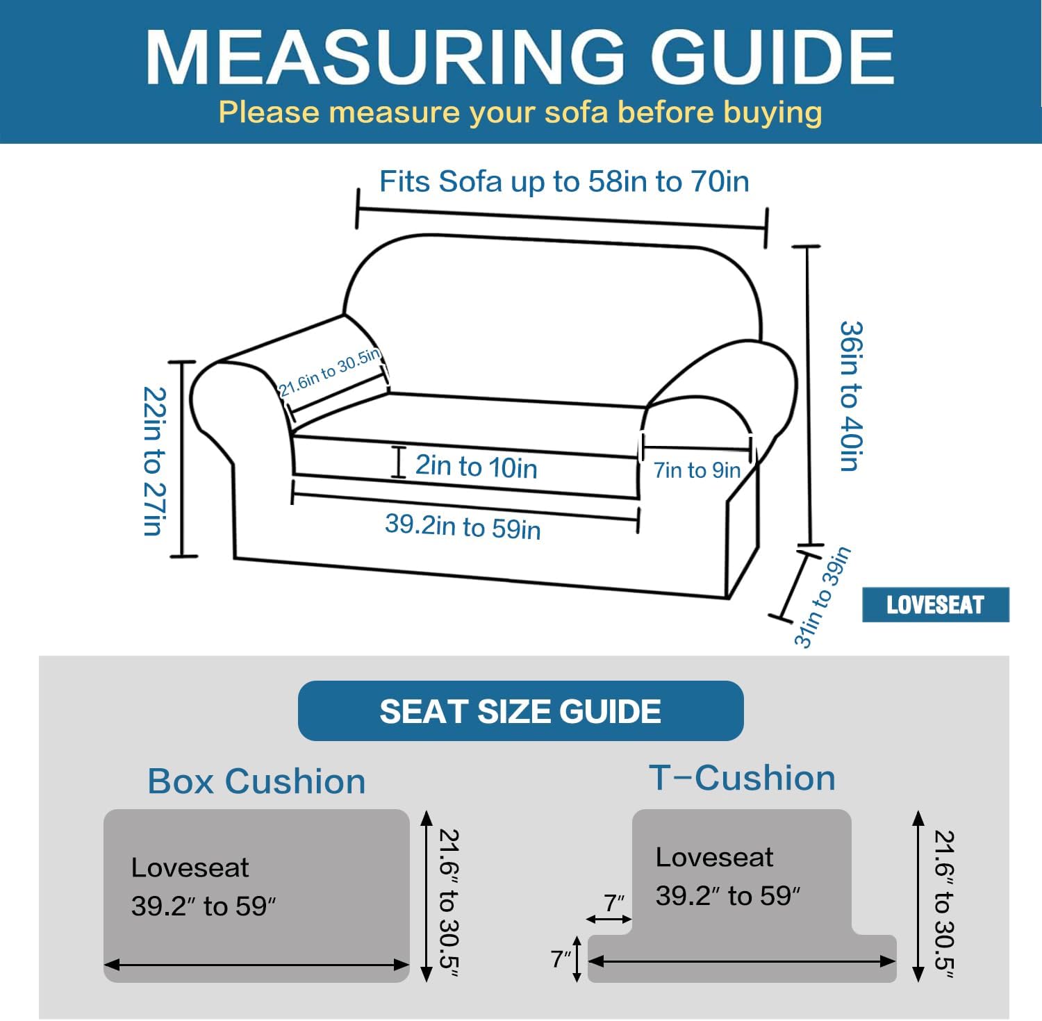 2 Pieces Loveseat Covers Fit Lovesat Width Up to 70 Inch Furniture Cover/Protector, Jacquard Spandex Stretch Loveseat Slipcovers Suit for T Chion/Box Chion Loveseat, Sand