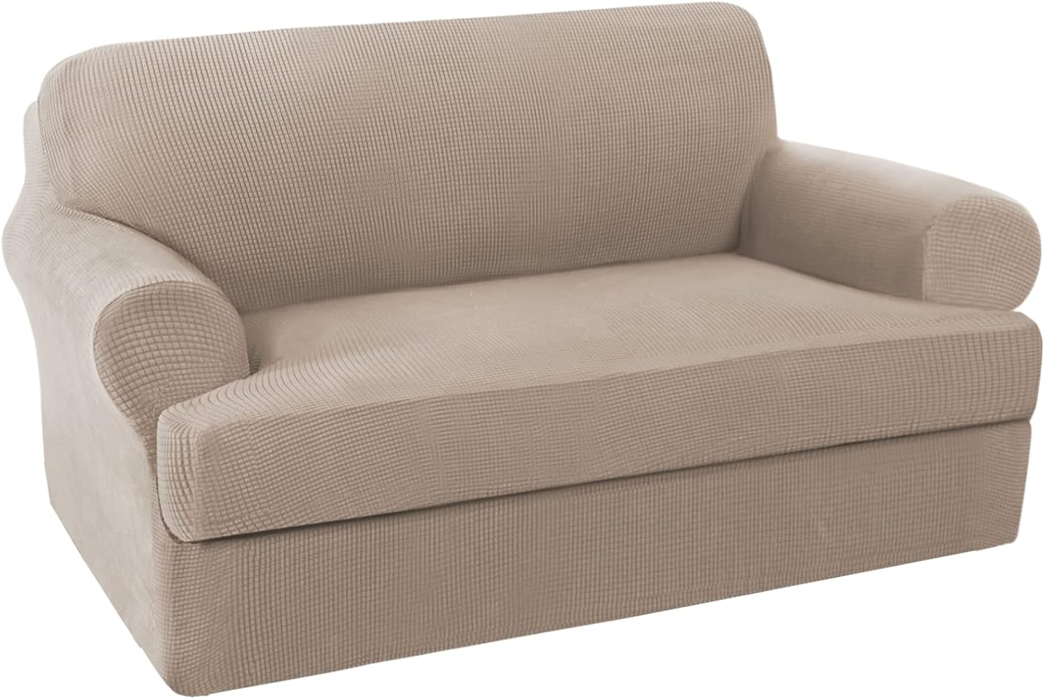 2 Pieces Loveseat Covers Fit Lovesat Width Up to 70 Inch Furniture Cover/Protector, Jacquard Spandex Stretch Loveseat Slipcovers Suit for T Chion/Box Chion Loveseat, Sand