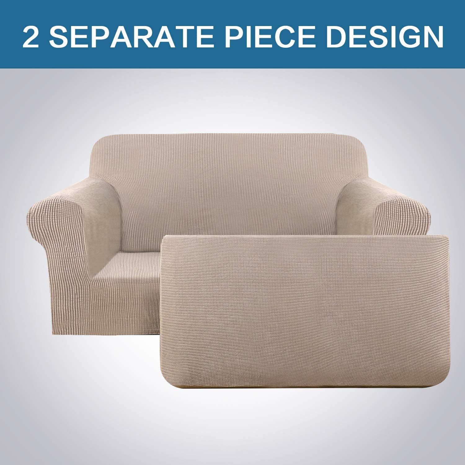 2 Pieces Loveseat Covers Fit Lovesat Width Up to 70 Inch Furniture Cover/Protector, Jacquard Spandex Stretch Loveseat Slipcovers Suit for T Chion/Box Chion Loveseat, Sand