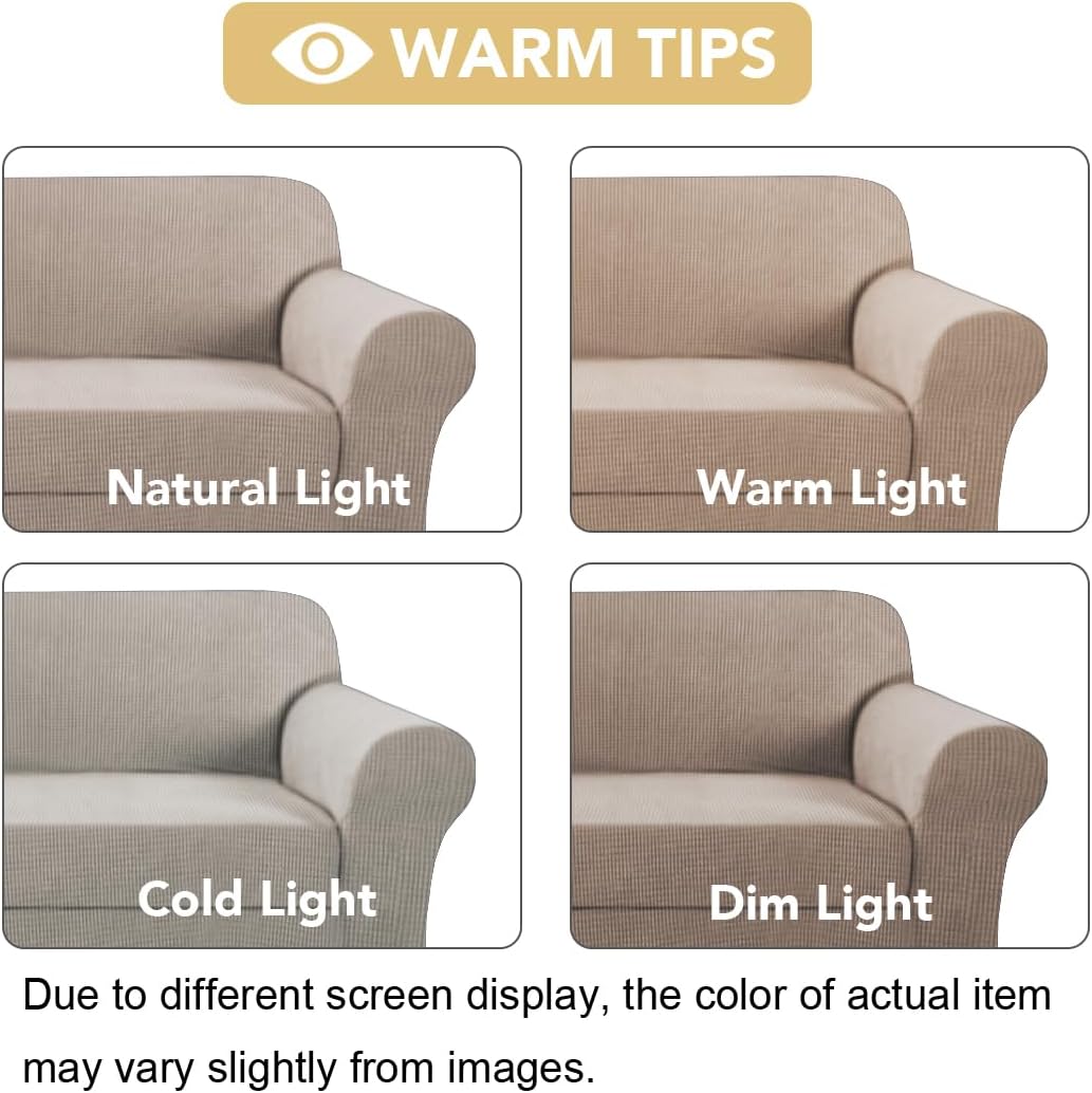 2 Pieces Loveseat Covers Fit Lovesat Width Up to 70 Inch Furniture Cover/Protector, Jacquard Spandex Stretch Loveseat Slipcovers Suit for T Chion/Box Chion Loveseat, Sand