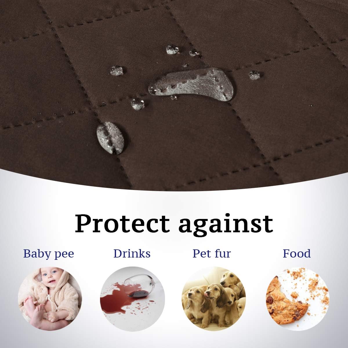 Reversible Quilted Recliner Covers Recliner Chair Cover Water Resistant Furniture Protector Washable Couch Cover with Elastic Straps for Kids, Pets Recliner, Brown/Beige