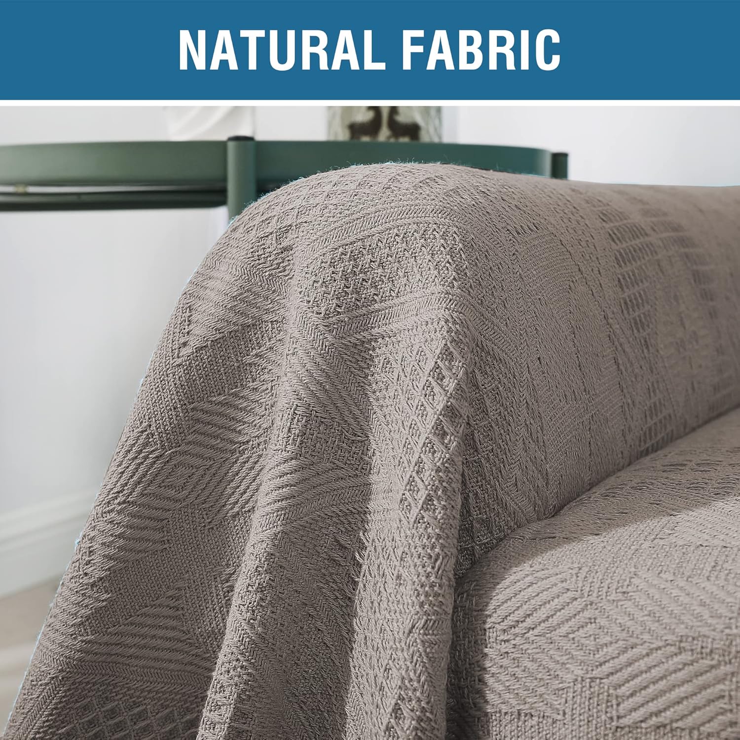 Cotton Sofa Covers Couch Cover Sofa Slipcover for Most Shape Sofas, Feature Thick Woven Jacquard Seamless with Tassels, Multie Decorative for Couch X-Large: 71" x 118", Sand