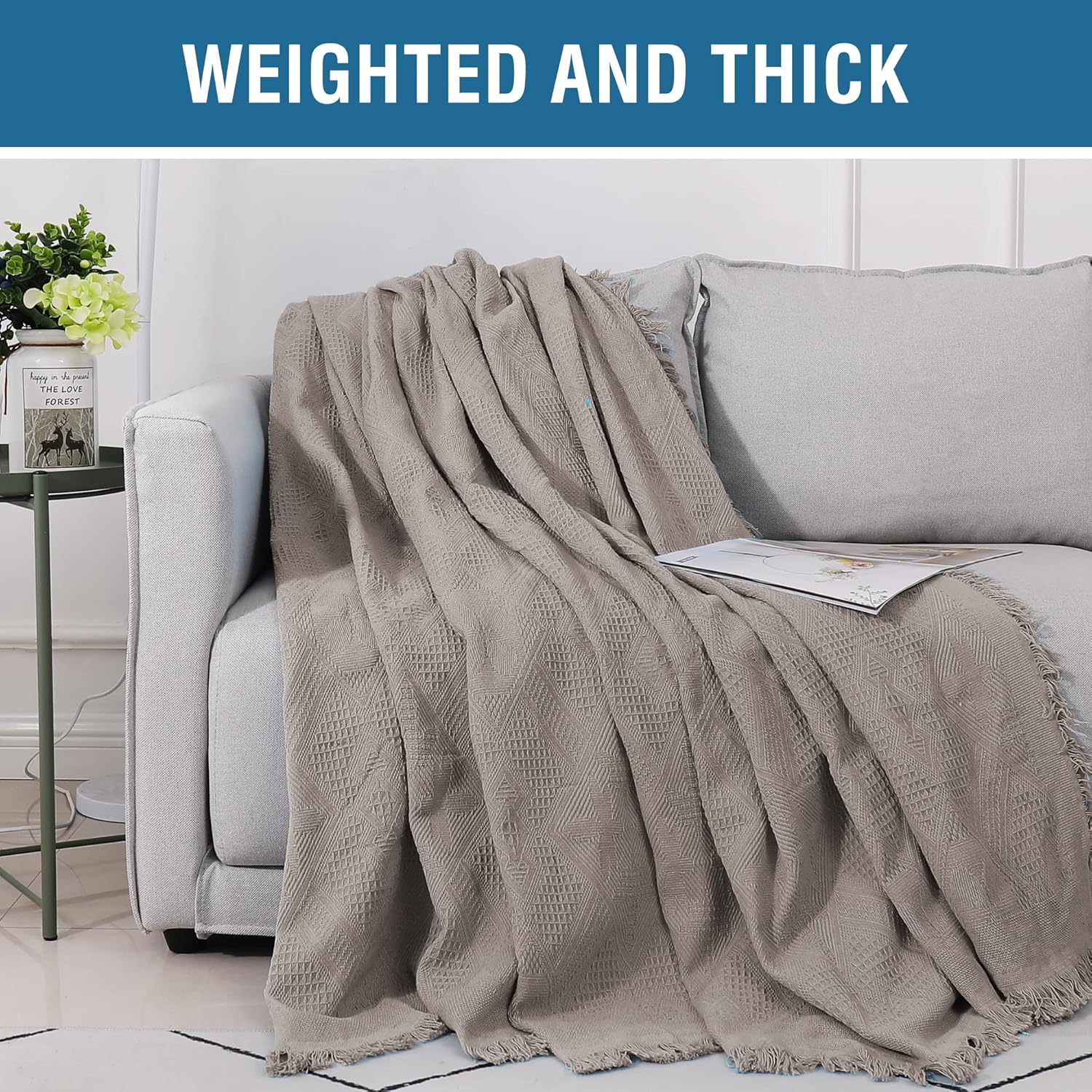 Cotton Sofa Covers Couch Cover Sofa Slipcover for Most Shape Sofas, Feature Thick Woven Jacquard Seamless with Tassels, Multie Decorative for Couch X-Large: 71" x 118", Sand