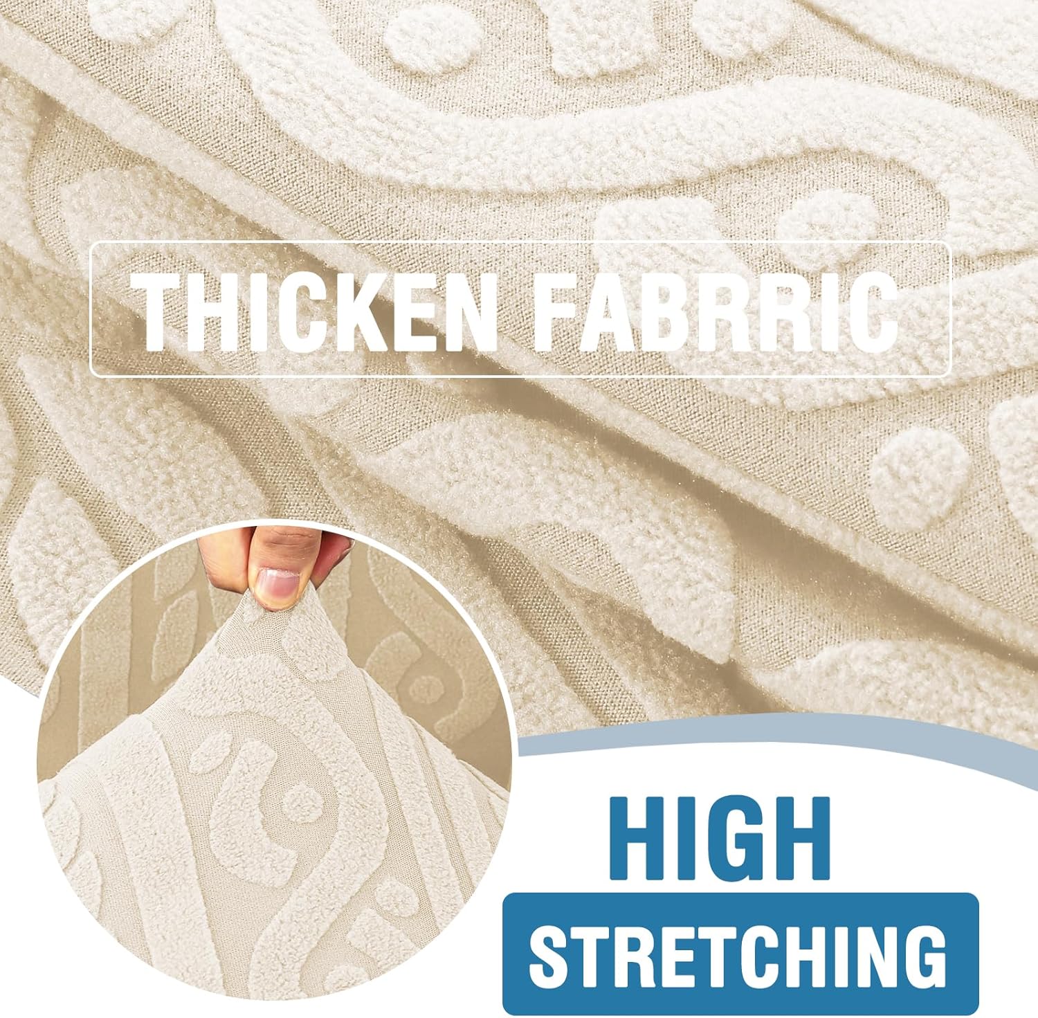 Sofa Cover 1 Piece Stretch Sofa Slipcovers Non Slip Sofa Cover with Elastic Bottom Washable for Kids, Pets Upgrade Thick Jacquard Fabric with Spiral Pattern 75"-85", Ivory