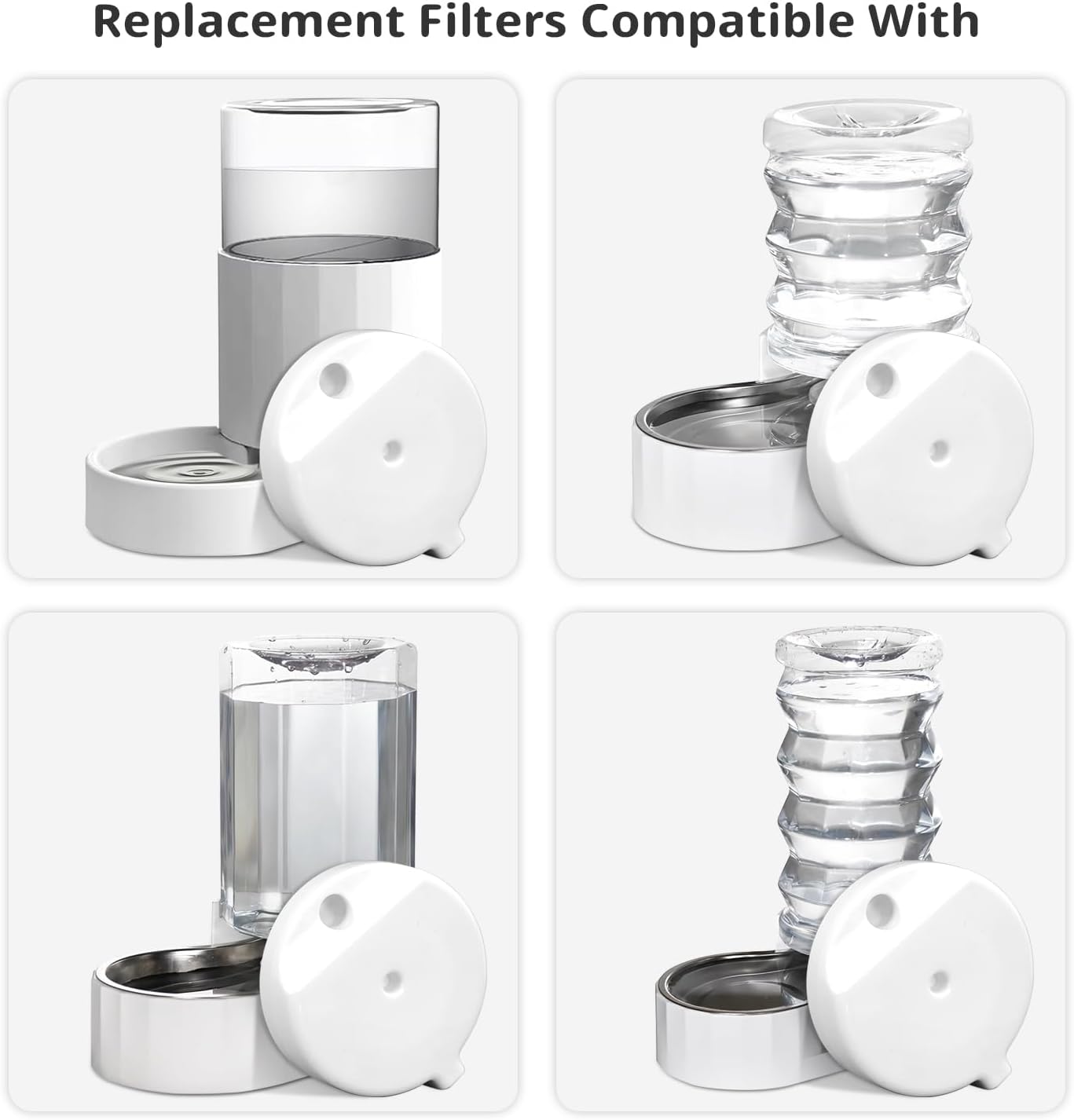 8Pcs Gravity Pet Water Fountain Filters, Automatic Pet Waterer Replacement Filters for 3.6L/4.6L/6L/8L Dog Water Dispenser 8 Filters with 1Brush