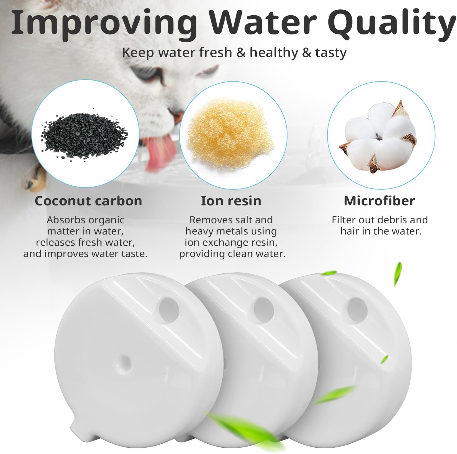8Pcs Gravity Pet Water Fountain Filters, Automatic Pet Waterer Replacement Filters for 3.6L/4.6L/6L/8L Dog Water Dispenser 8 Filters with 1Brush