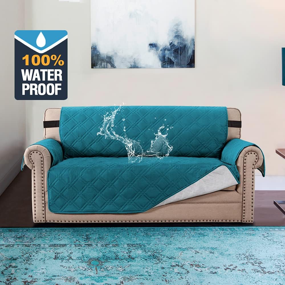 100% Waterproof Sofa Slipcover Washable Loveseat Cover for 2 Chion Cover Non-Slip Furniture Protector with Puppy Paw Silicone Backing Couch Cover for Pets Dogs Loveseat, Dark Teal