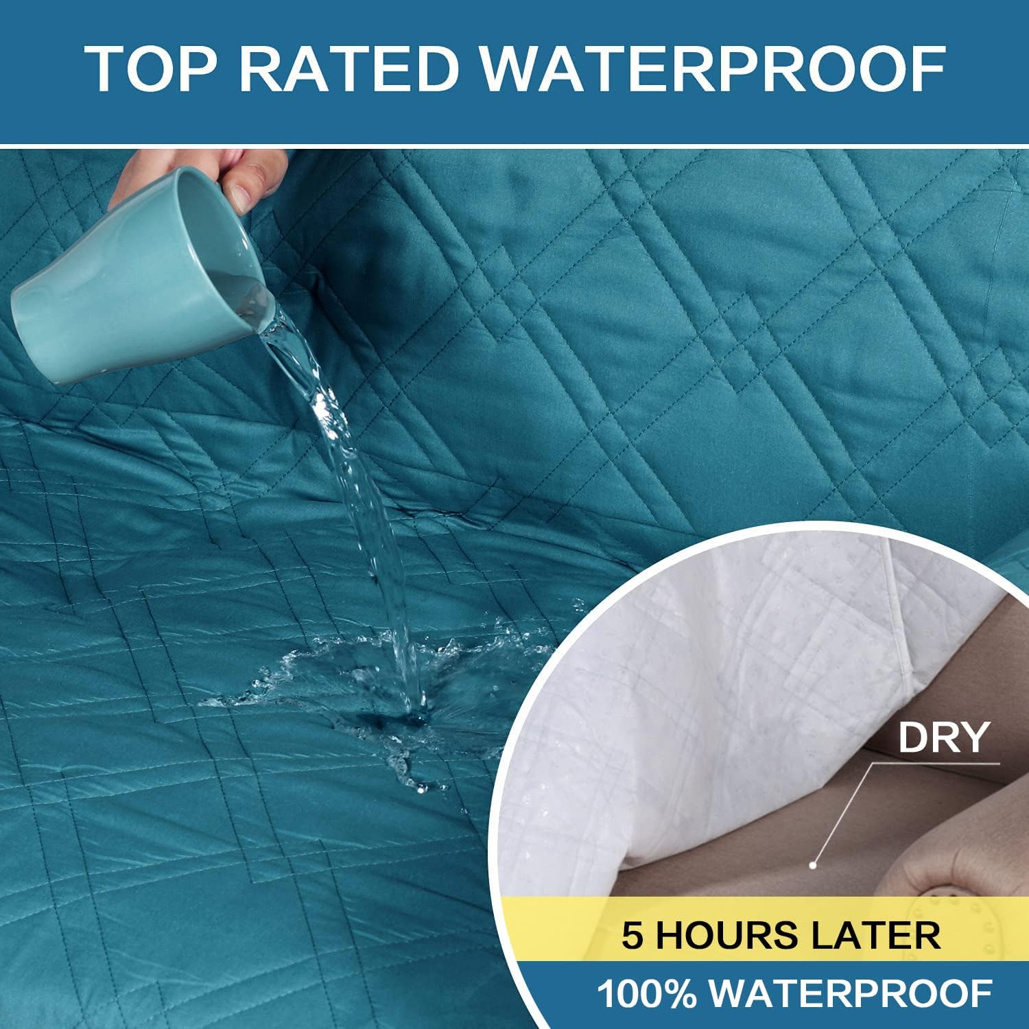 100% Waterproof Sofa Slipcover Washable Loveseat Cover for 2 Chion Cover Non-Slip Furniture Protector with Puppy Paw Silicone Backing Couch Cover for Pets Dogs Loveseat, Dark Teal