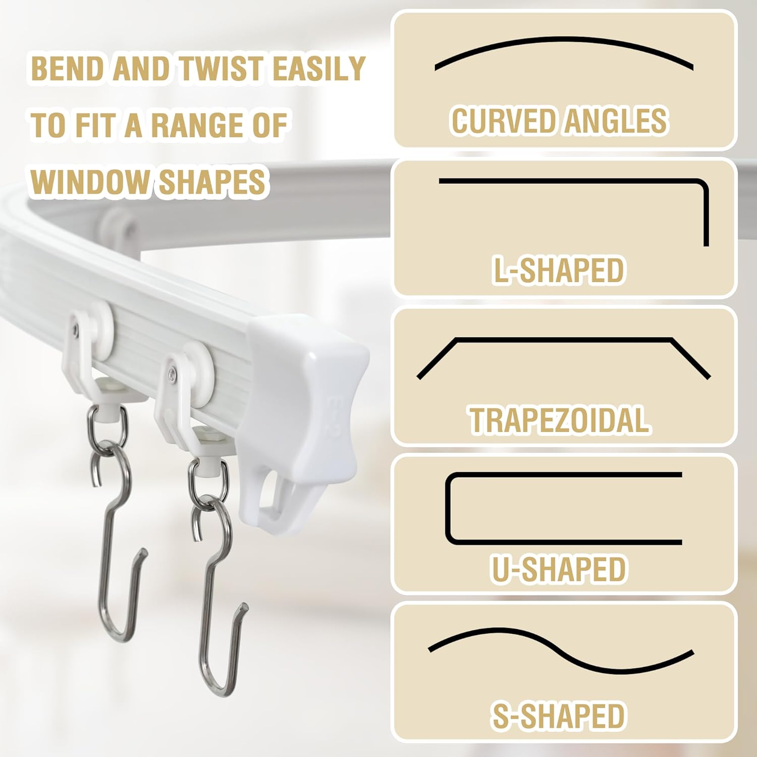 Ceiling Curtain Track Flexible Bendable Ceiling Mount for Curtain Rail 16.4ft 5M Room Divider Curtain Track Systerm for RV Bay Window Curved Curtain Track for Bunk Bed Curtain, White