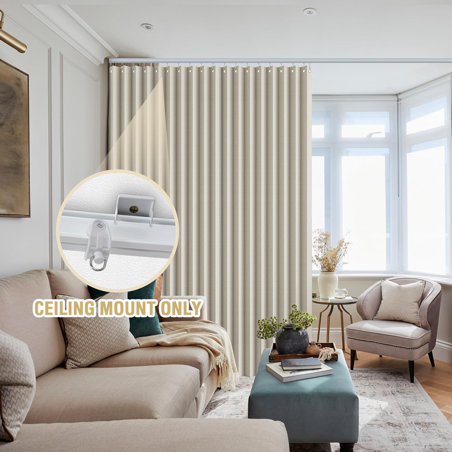 Ceiling Curtain Track Flexible Bendable Ceiling Mount for Curtain Rail 16.4ft 5M Room Divider Curtain Track Systerm for RV Bay Window Curved Curtain Track for Bunk Bed Curtain, White