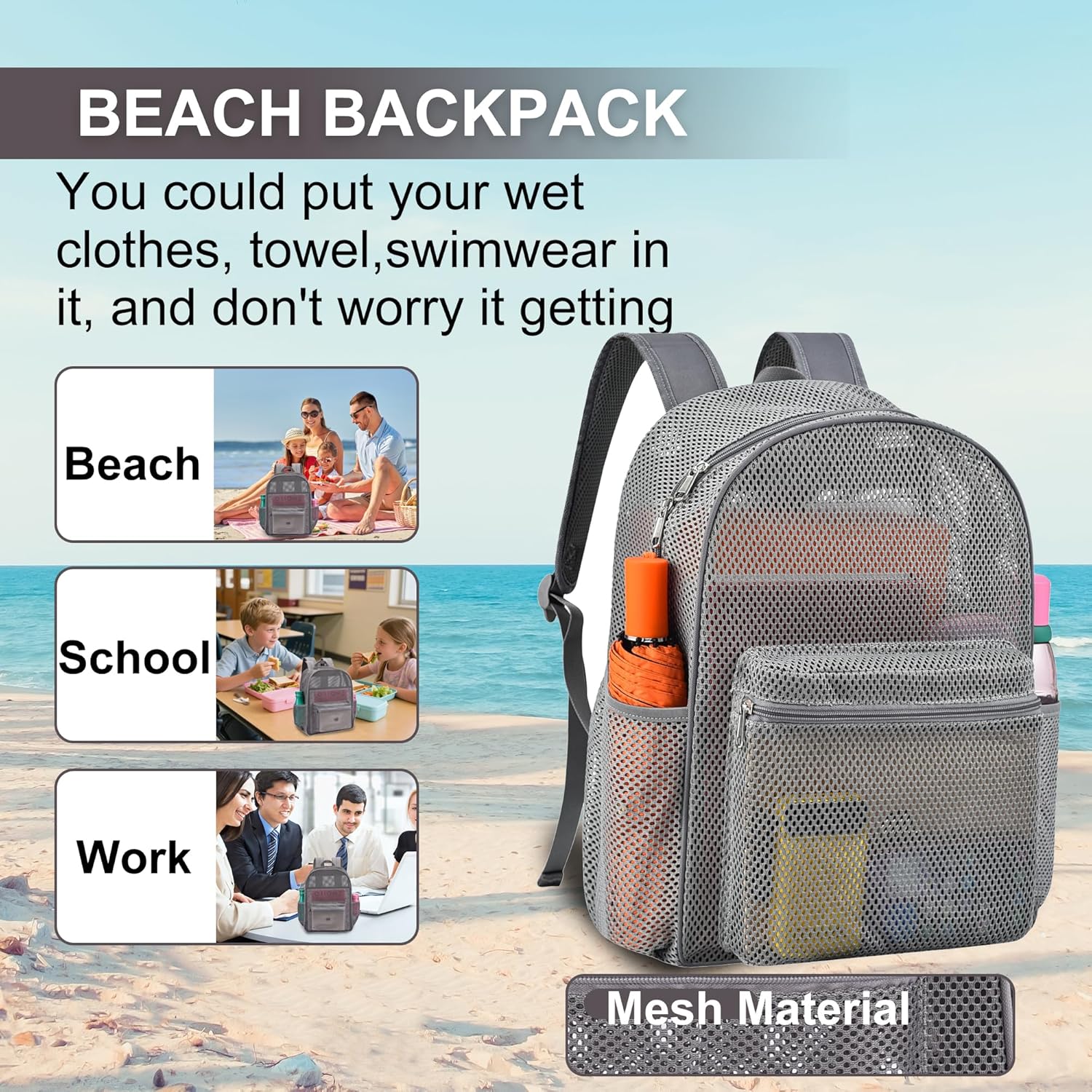 Duty Mesh Backpacks for Adults,See Through Backpack for Swimming Work Outdoor, Diving Backpack Carry Portable Oxygen Concentrators Grey