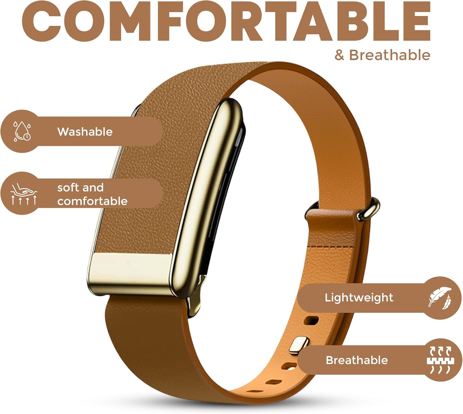 Luxe Tapered Leather Replacement Band Compatible with WHOOP 5.0, One, Peak, and Life Fitness Tracker – Durable & Comfortable | Not for Whoop Gen 4