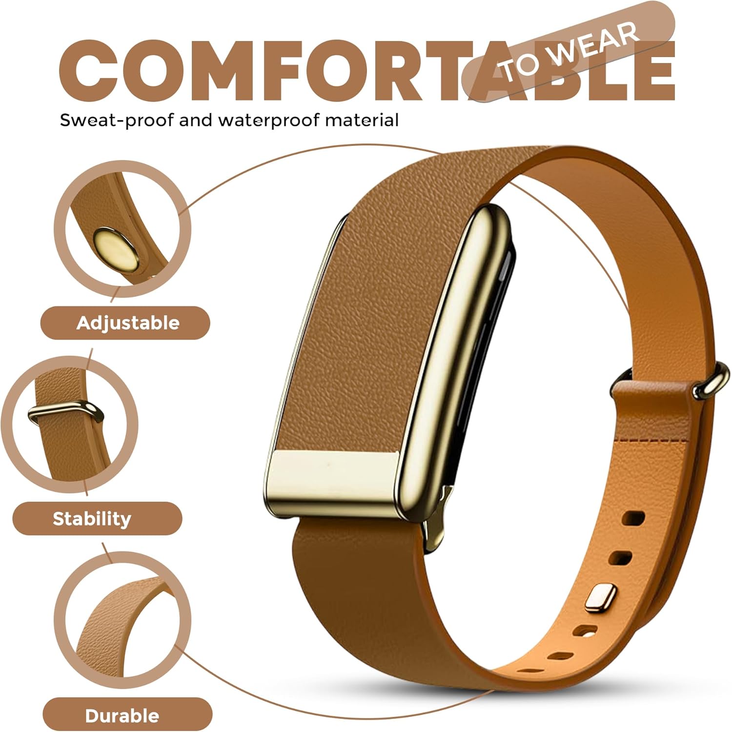 Luxe Tapered Leather Replacement Band Compatible with WHOOP 5.0, One, Peak, and Life Fitness Tracker – Durable & Comfortable | Not for Whoop Gen 4