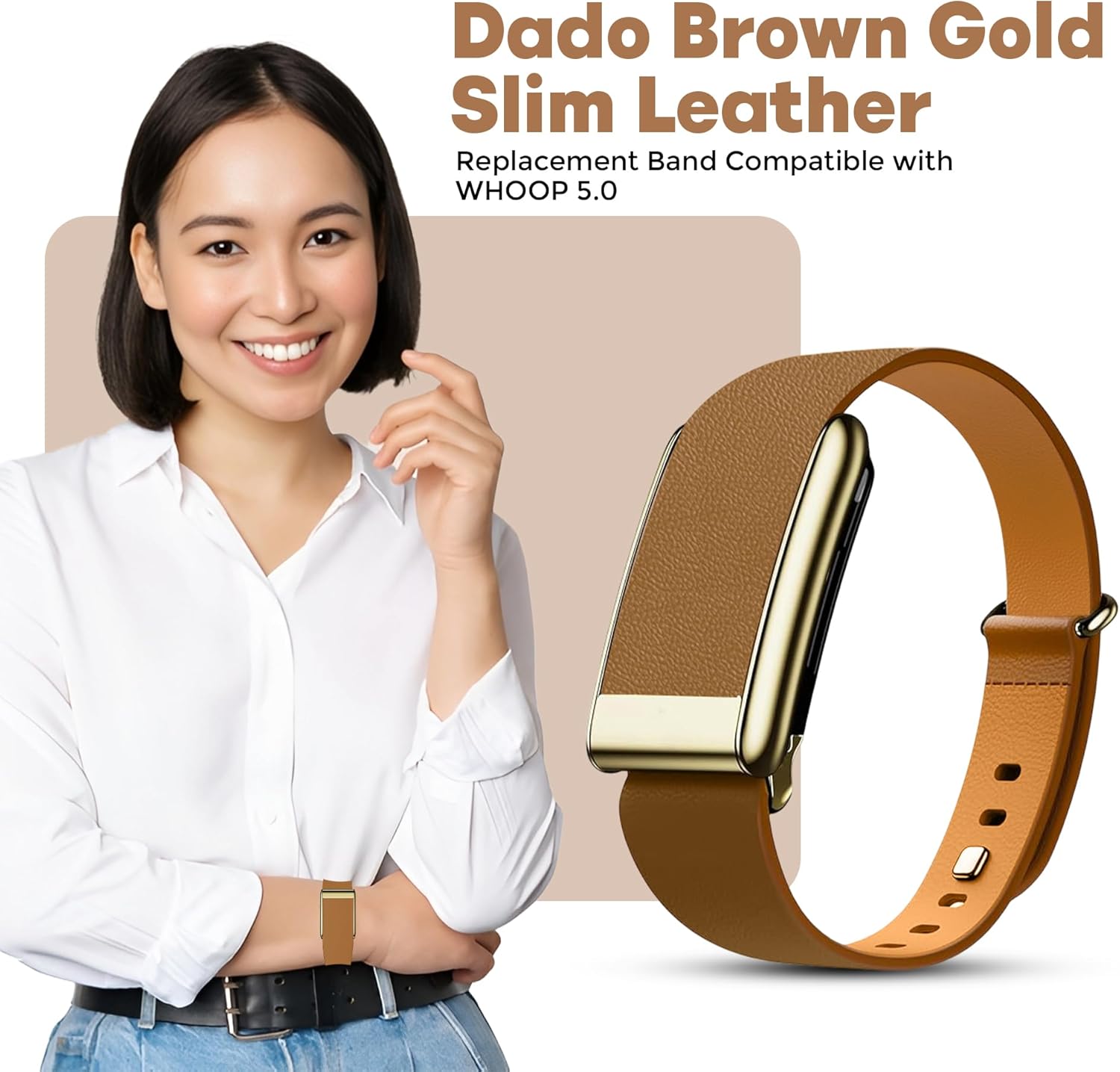 Luxe Tapered Leather Replacement Band Compatible with WHOOP 5.0, One, Peak, and Life Fitness Tracker – Durable & Comfortable | Not for Whoop Gen 4