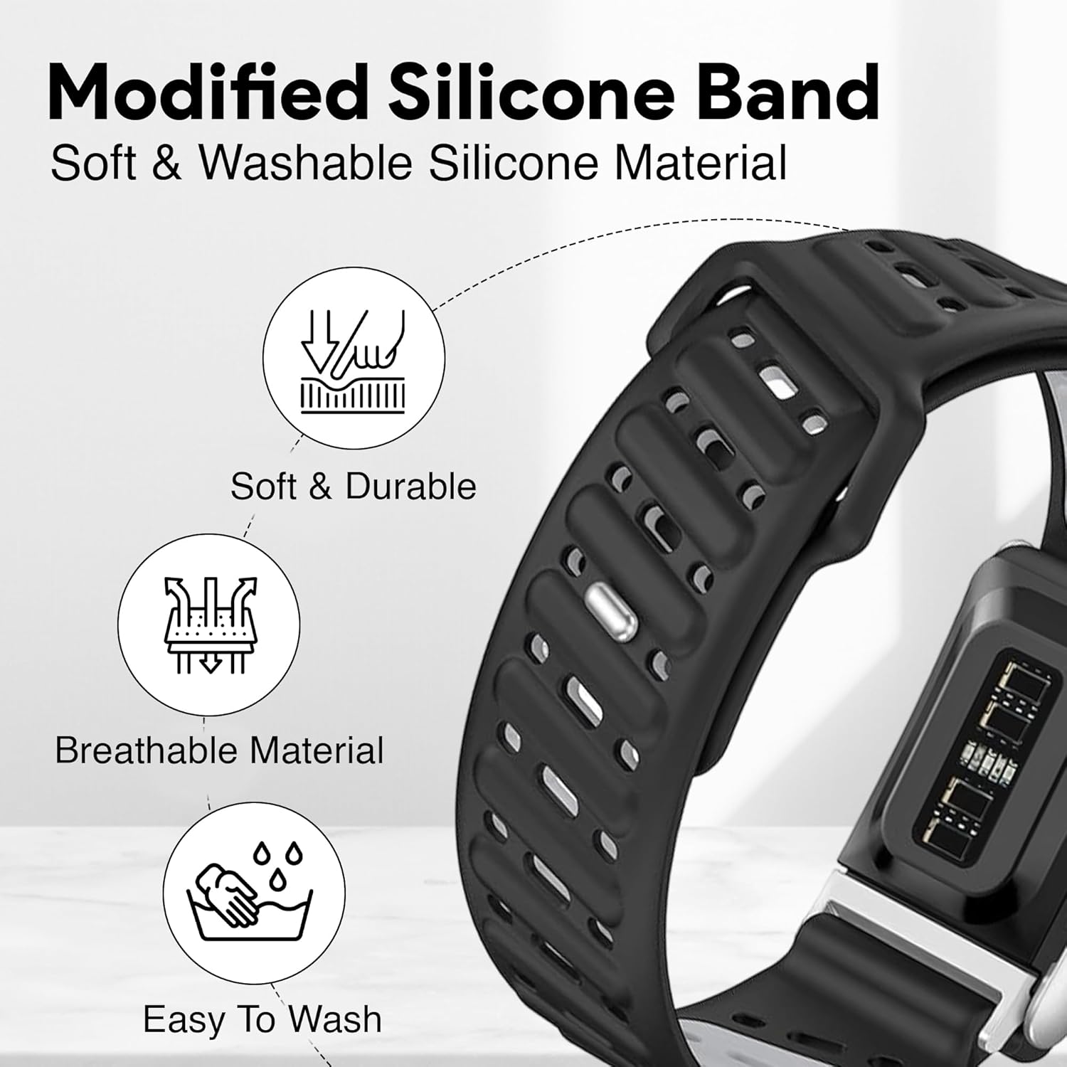 Modified Silicone Sport Replacement Band Compatible with WHOOP 5.0, One, Peak, and Life Fitness Tracker – Breathable, Durable & Comfortable | Not for Whoop Gen 4