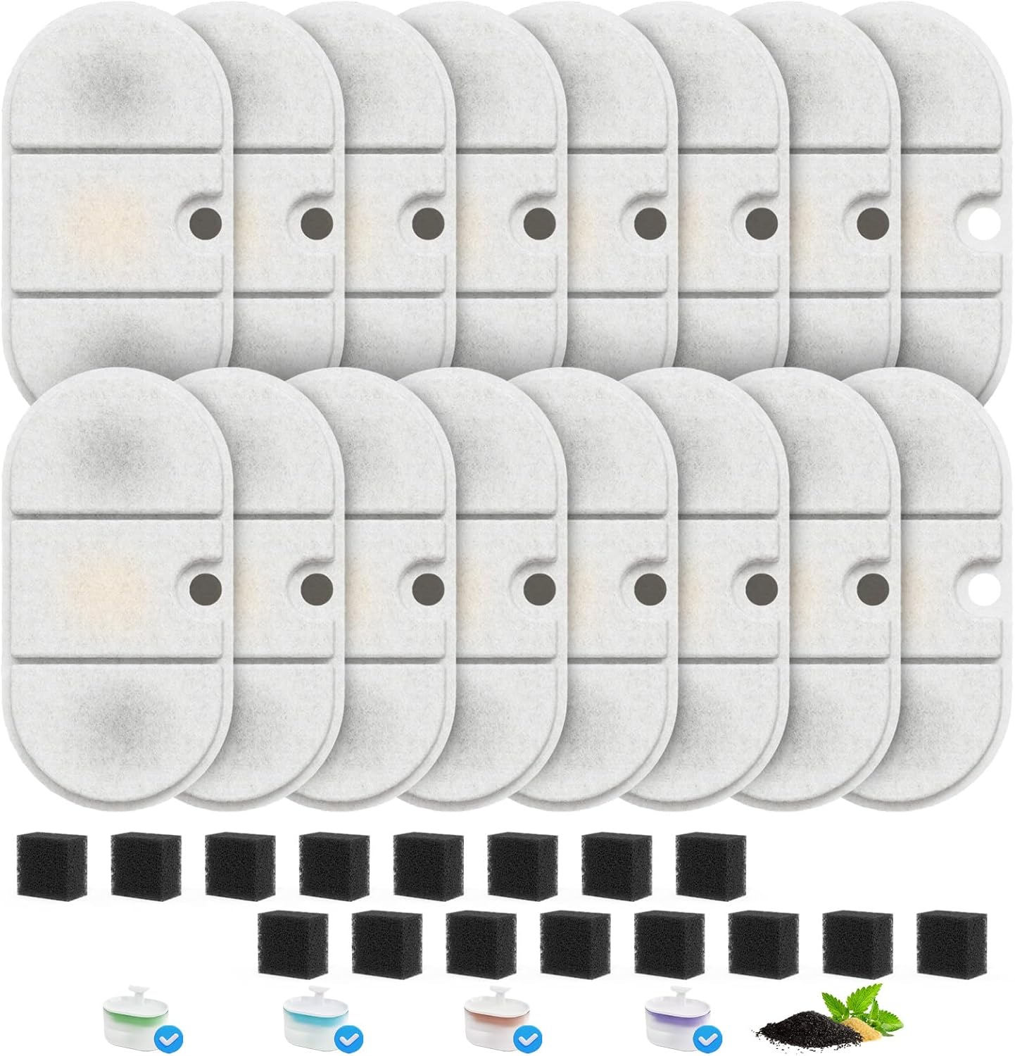 16 Pack Cat Water Fountain Filter Replacement for PLWF002 71oz/2.1L Capsule Pet Water Fountain with 8 Pre-Filter Sponges, Pet Fountain Filter Replacement with Four Filtration System, BPA-Free